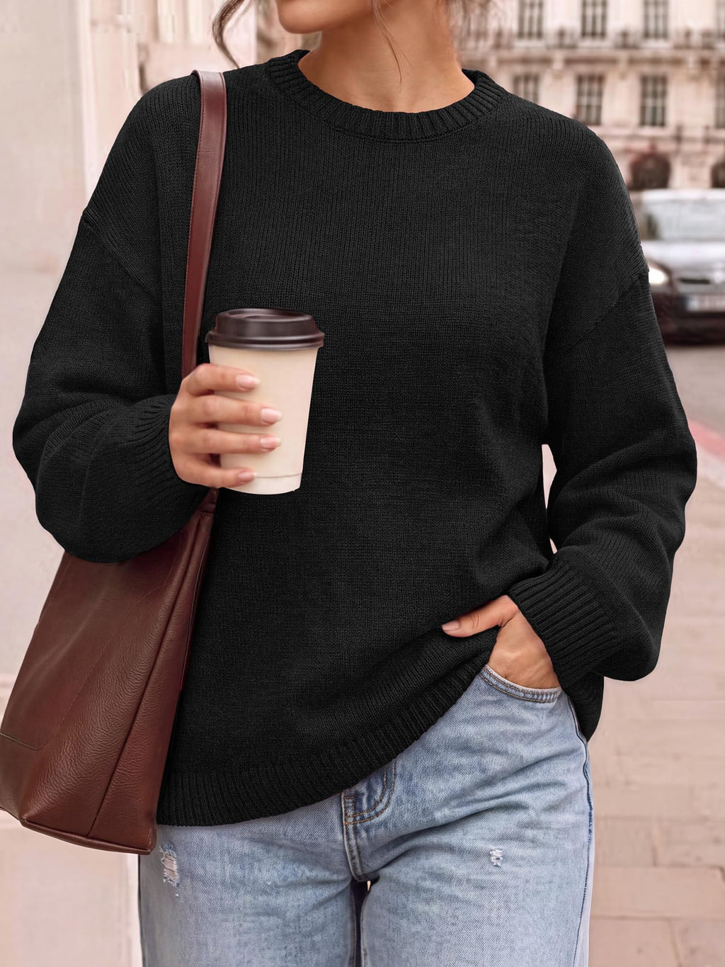 BTFBM Oversized Sweaters for Women Fall Clothes Crewneck Winter Outfits Drop Shoulder Tunics, Long Sleeve Pullover Tops, Loose Fit Tunic Tops, Casual Cozy Fashion Clothing, Going Out Outfits