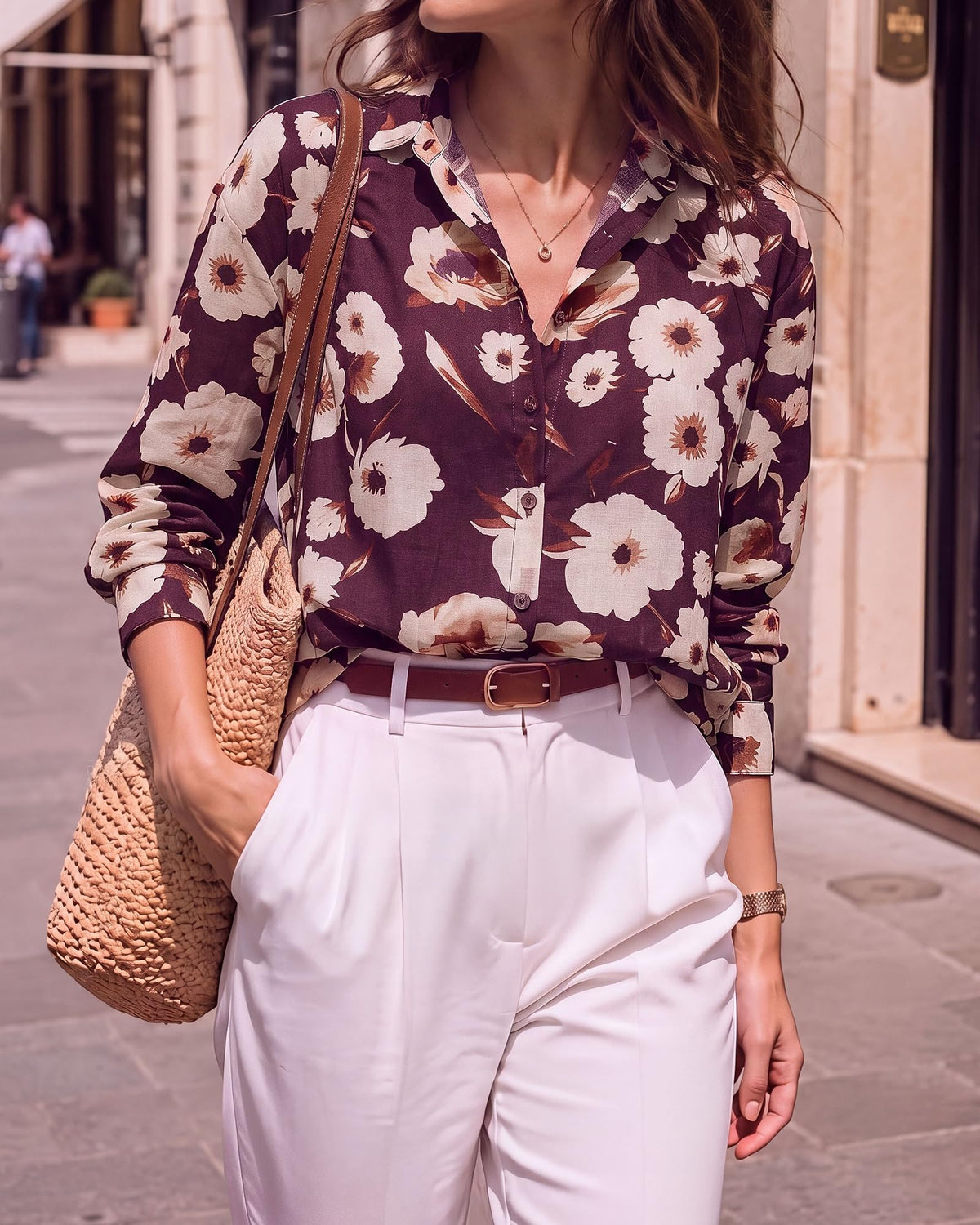 BTFBM Womens Blouses Dressy Casual Floral Long Sleeve Shirts Polka Dot Tops Classic Lapel Collar,Button Cuffs,V Neck Button Down Shirt,Business Casual Outfits,Early Fall Fashion Clothing Trendy