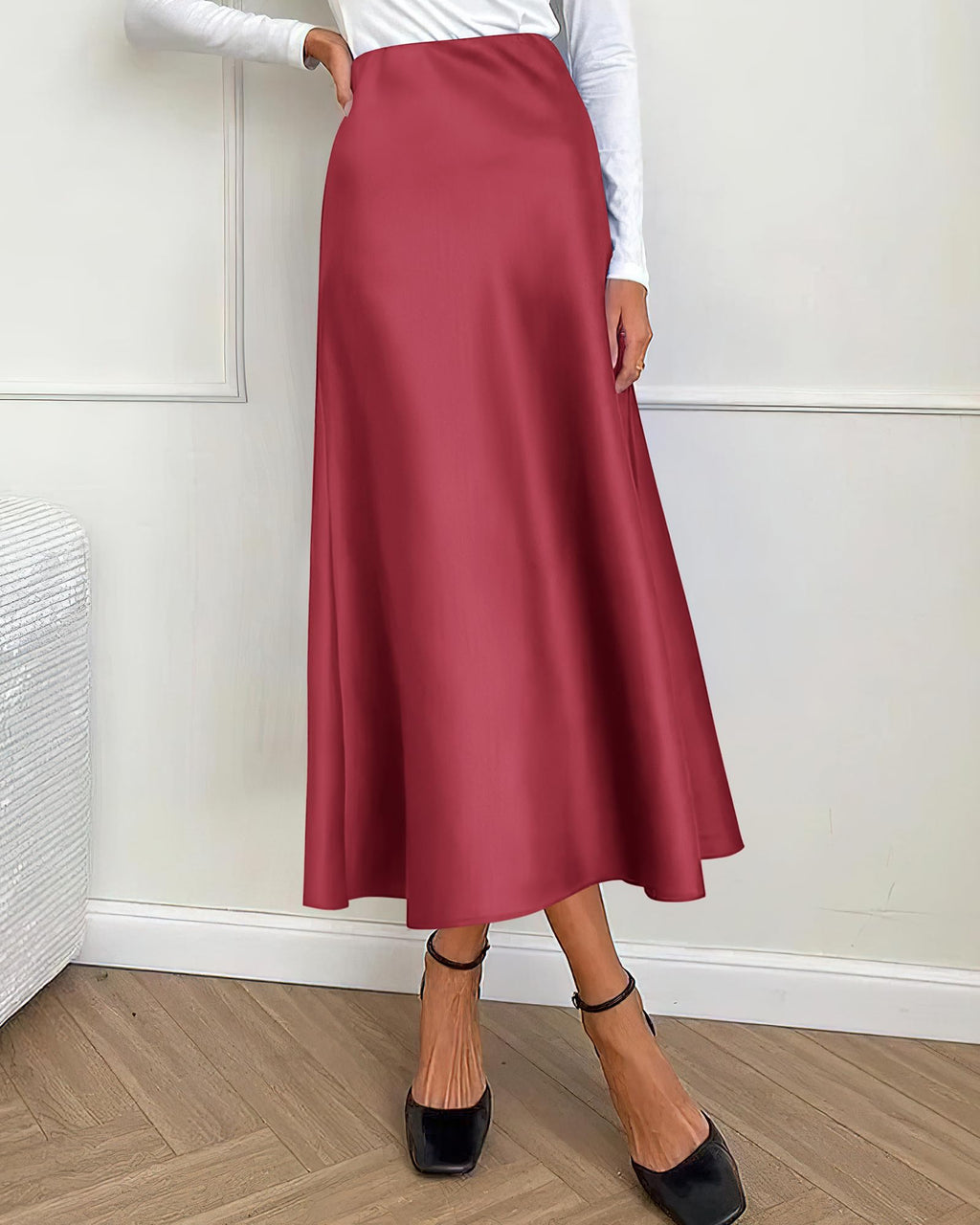 BTFBM Summer Womens Skirts Silk Elegant High Waist Flowy Long Satin A-Line Midi Skirt Cocktail Wedding Party