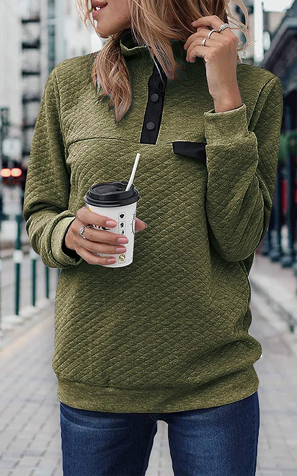 BTFBM Women Fashion Quilted Pattern Lightweight Zipper Long Sleeve Plain Casual Ladies Sweatshirts Pullovers Shirts Tops