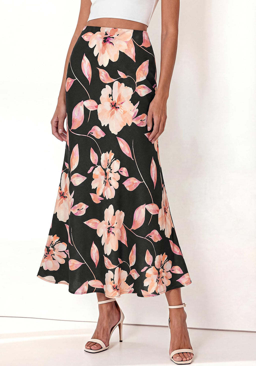 BTFBM Maxi Skirts for Women Summer Spring Boho Lightweight A Line High Waisted Wedding Guest Party Silk Midi Skirt