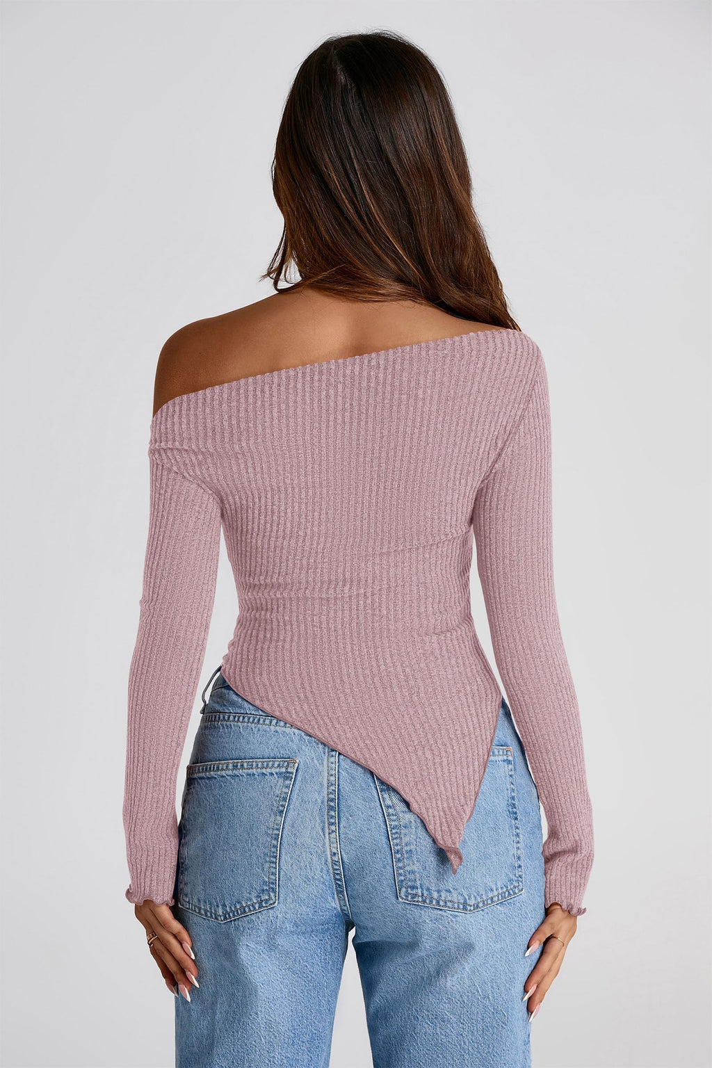 PRETTYGARDEN Women's Spring Long Sleeve Y2K Crop Top Trendy Off Shoulder Asymmetrical Fitted Knit Tee Shirts Going Out Tops