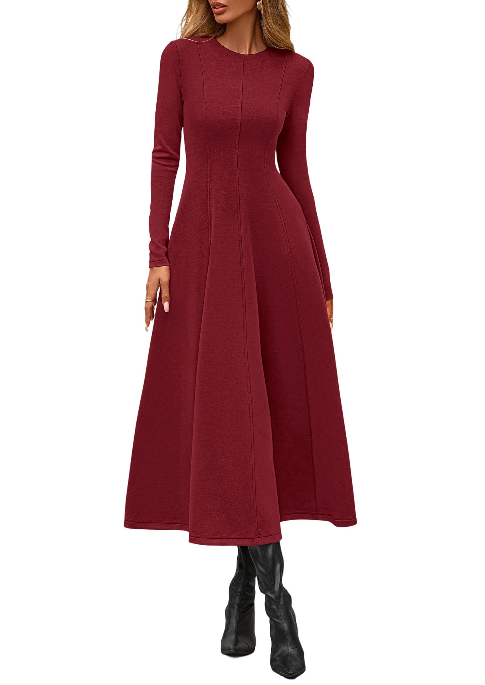PRETTYGARDEN Cocktail Dresses for Women  Elegant Classy Fall Long Sleeve Midi A Line Flowy Modest Winter Party Dress