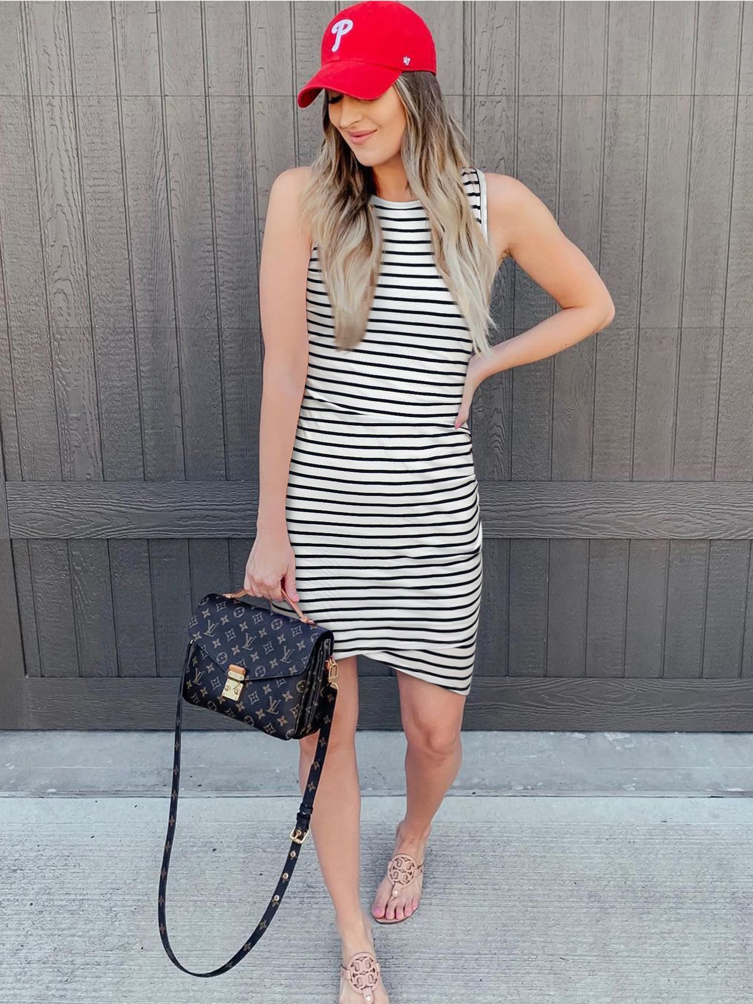 FreshPretty Women Summer Dresses Sleeveless Tank Ruched Bodycon Sundresses for Women Party Beach Mini Casual Spring Dress