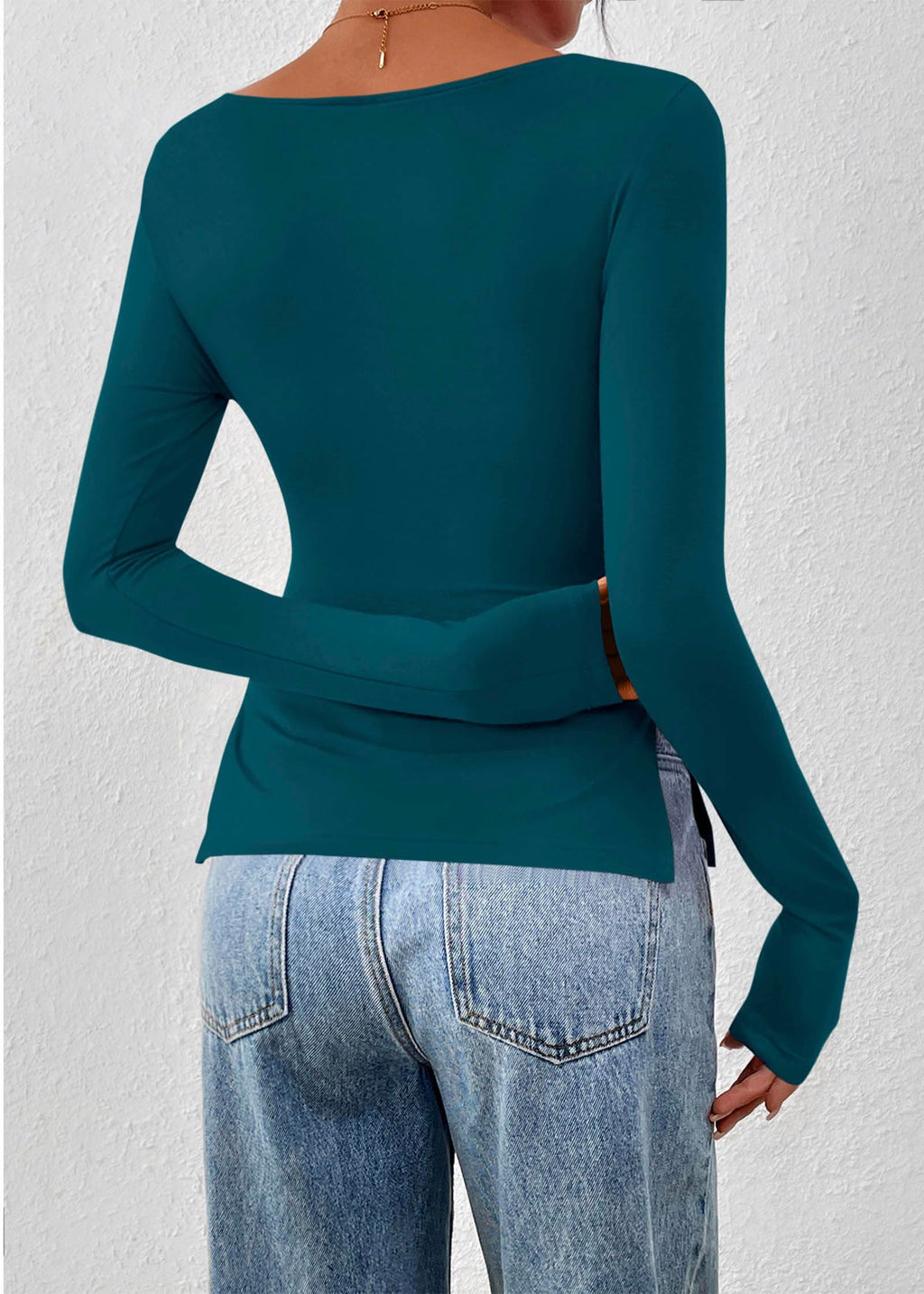FreshPretty Long Sleeve Shirts for Women Fall Casual Boat Neck Knit Workout Going Out Tops Fitted Side Slit Basic Tees