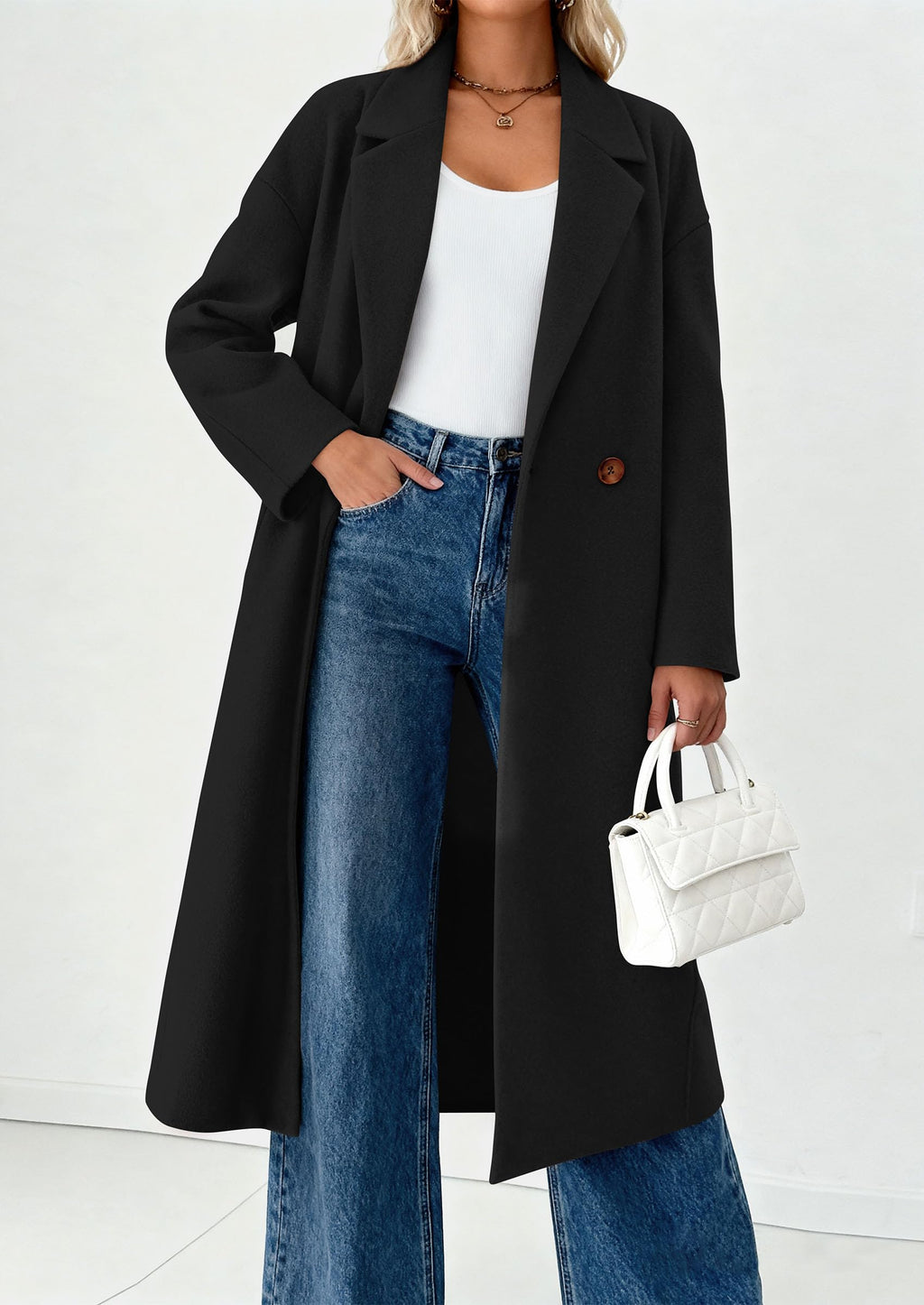 PRETTYGARDEN Womens Winter Coats Trendy Long Sleeve Notch Lapel Button Long Jackets Casual Oversized Vacation Outfits