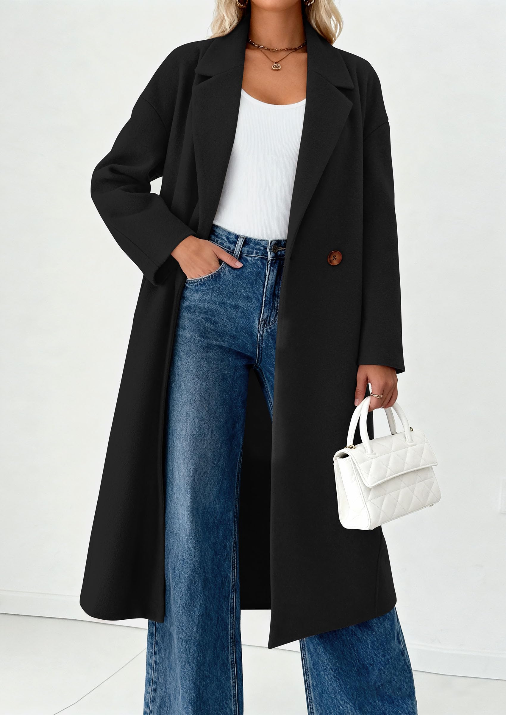 PRETTYGARDEN Womens Winter Coats Trendy Long Sleeve Notch Lapel Button Long Jackets Casual Oversized Vacation Outfits