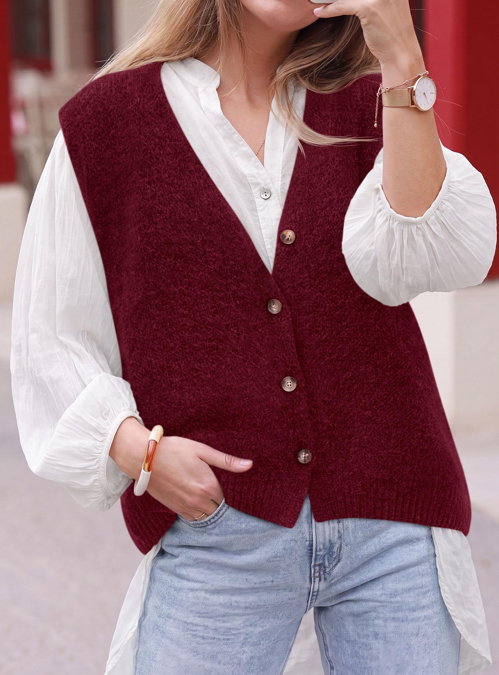 PRETTYGARDEN Womens Fall Sleeveless Button Down Sweater Vest | Soft Knit Fabric, Fashion Deep V Neck, Casual Loose Fit Sweater, Going Out Outfits, 2026 Trendy Winter Clothes