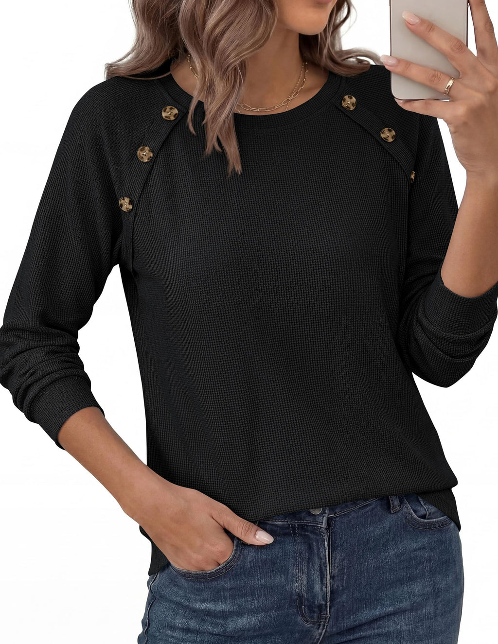 PRETTYGARDEN Long Sleeve Shirts for Women Waffle Knit Tops Fall Fashion Dressy Casual Loose Tunic Blouse Winter Clothing
