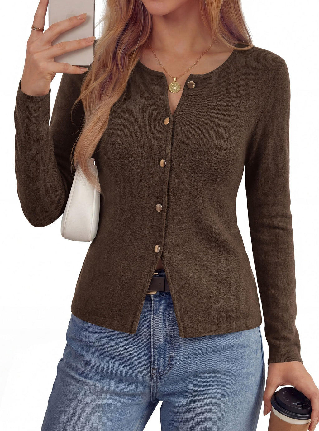 PRETTYGARDEN Button Up Cardigan Sweaters for Women | Slim Fitted Knitwear,Long Sleeve Lightweight Knit Cardigans,Business Casual Outfits Work Tops,Layering Piece for Fall&Winter