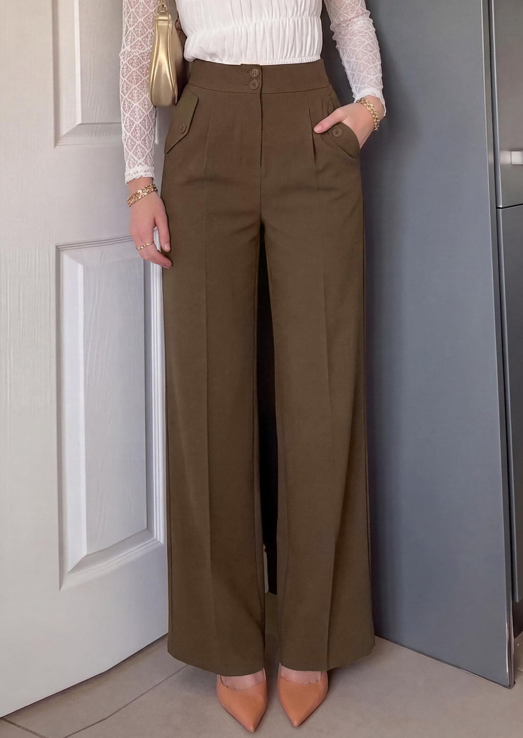 PRETTYGARDEN Women's Wide Leg Work Dress Pants Trousers | Palazzo Pant with Pockets, Lightweight Flowy, High Elastic Waistband, Office Wear, Business Casual Outfits, Fashion Clothing