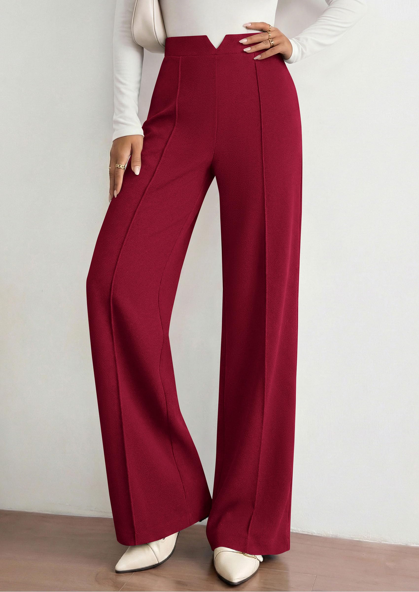 PRETTYGARDEN Women's Dressy Casual Wide Leg Palazzo Pants | V Notch High Waist, Soft Stretchy Knit Flowy Long Lounge Trousers, Casual Daily Office Work Outfits, 2026 Fall Clothes