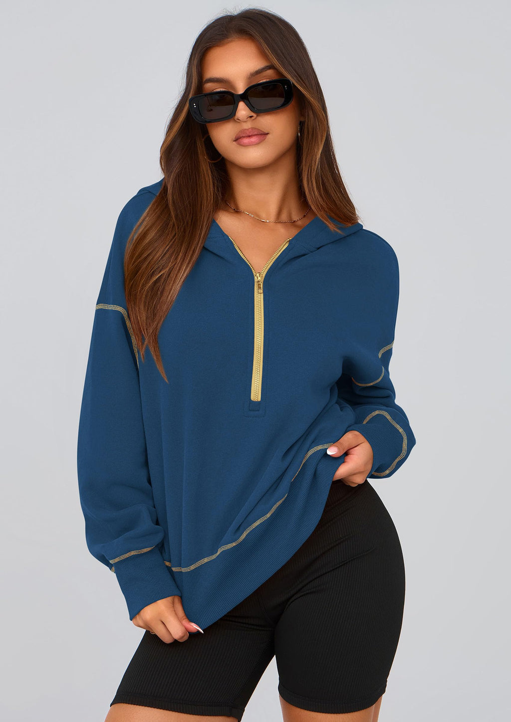 PRETTYGARDEN Women's  Fall Hooded Sweatshirts Long Sleeve Half Zip Cropped Hoodies Pullover Winter Fashion Clothes