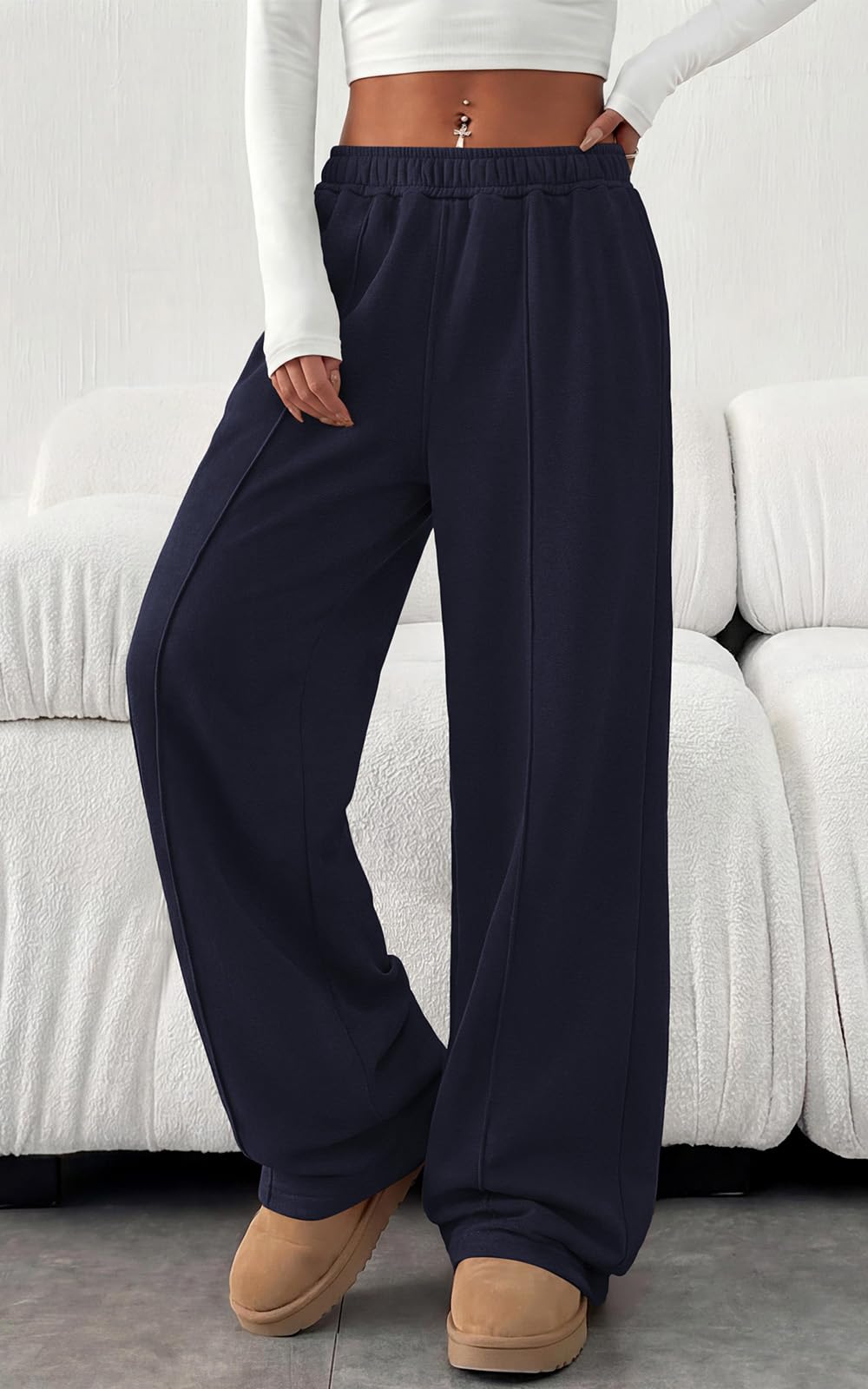 PRETTYGARDEN Fall Womens Sweatpants Baggy Wide Leg Pants with Pockets | Elastic Waist Loose Lounge Pants for Women, Tailored Soft Cotton Sweatpants Women, Fashion Y2k Outfits, Jogger Sweatpant