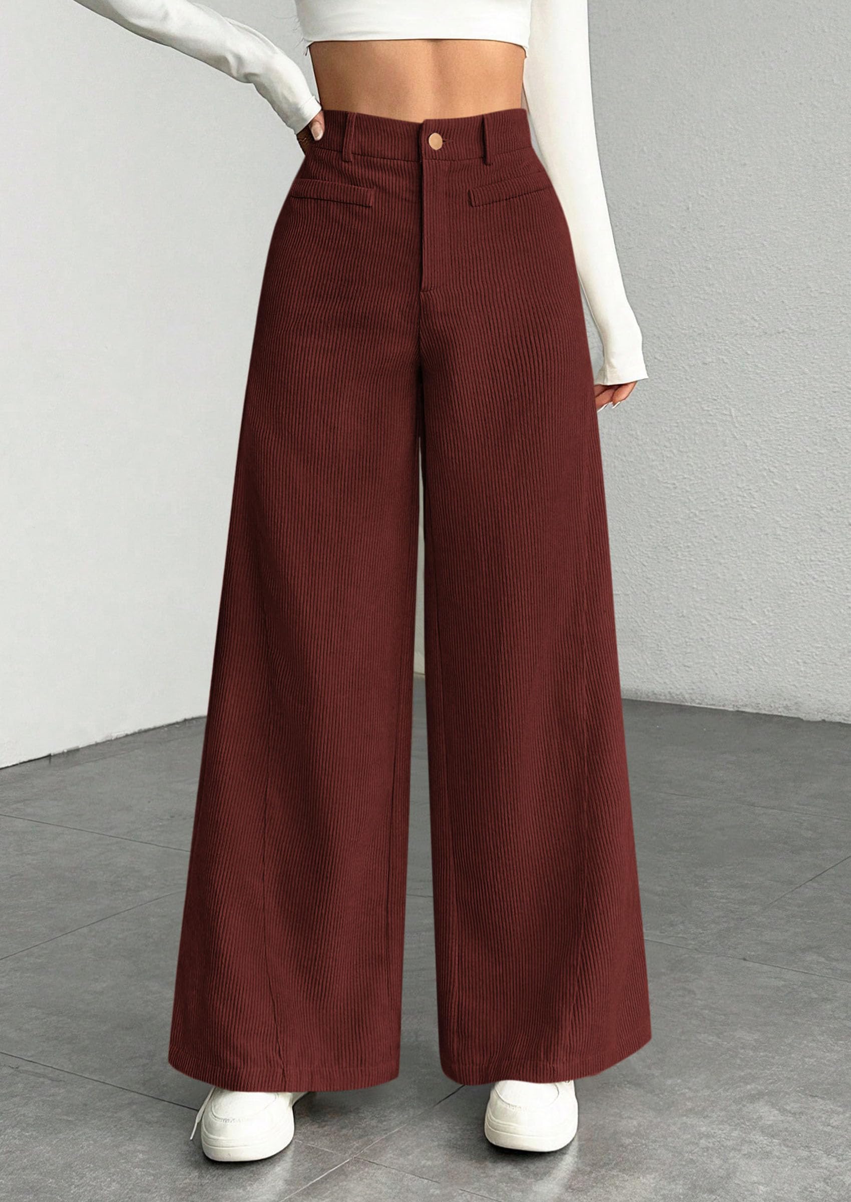 PRETTYGARDEN Women's High Waisted Corduroy Pants Casual