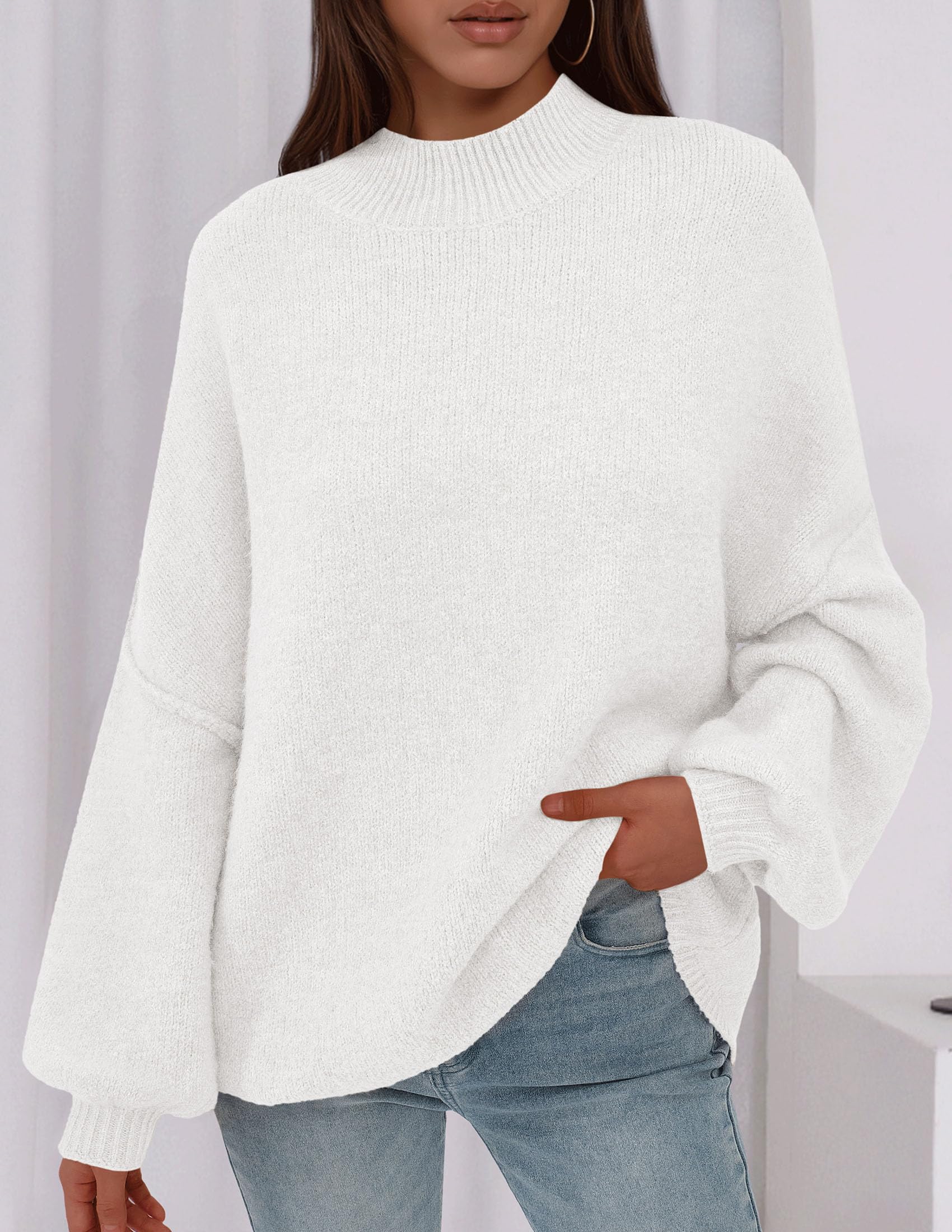 PRETTYGARDEN Women's 2026 Fall Oversized Sweaters Chunky Knit Mock Neck Long Sleeve Casual Trendy Pullover Winter Clothes