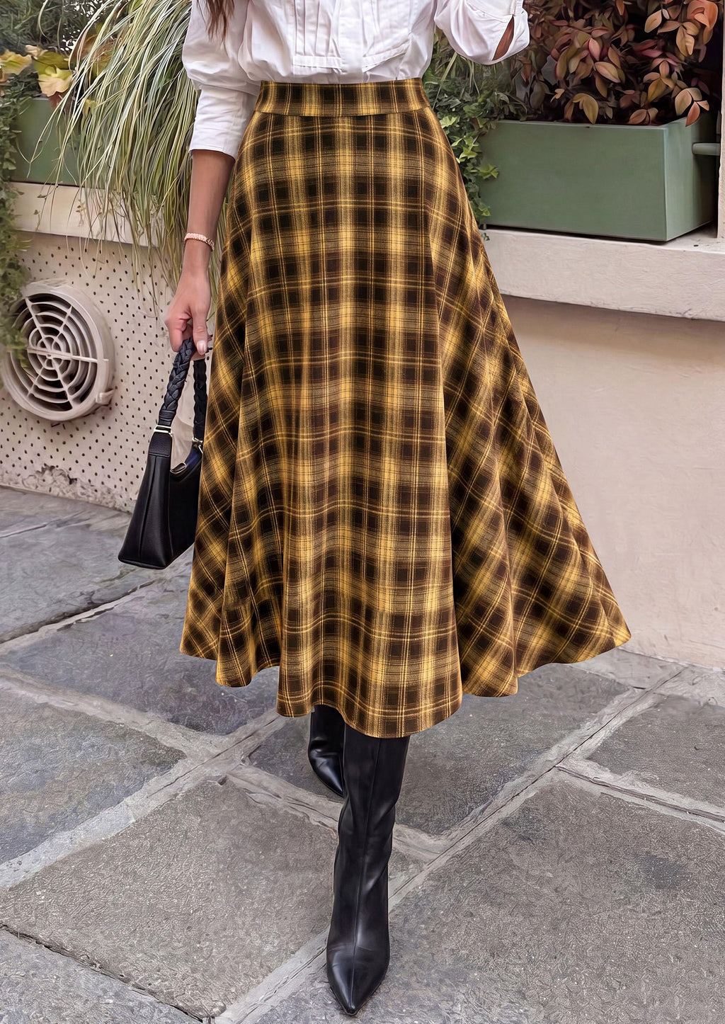 PRETTYGARDEN Women's Plaid High Waisted A-Line Midi Skirts