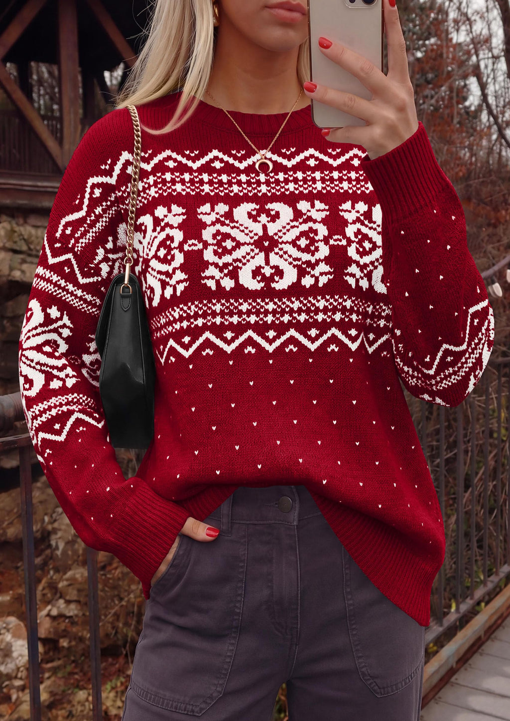PRETTYGARDEN Women's Fair Isle Oversized Sweater | Relaxed Fit, Soft Cozy Knit, Long Sleeve Pullover, Crew Neck, Going Out Tops, Fall Holiday Outfits, Winter Fashion Clothing