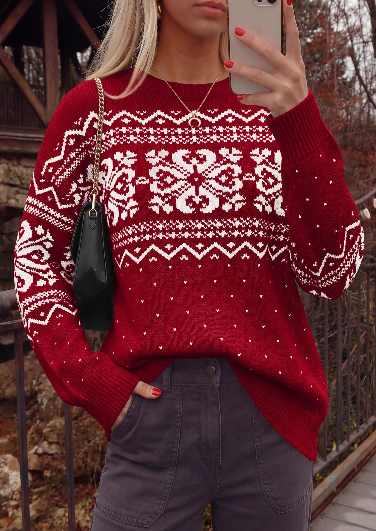 PRETTYGARDEN Women's Fair Isle Oversized Sweater | Relaxed Fit, Soft Cozy Knit, Long Sleeve Pullover, Crew Neck, Going Out Tops, Fall Holiday Outfits, Winter Fashion Clothing