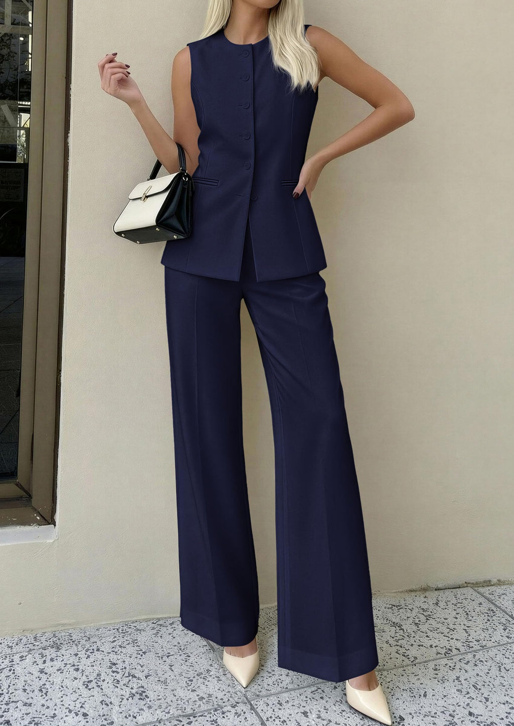 PRETTYGARDEN Women's 2 Piece Sets Summer  Work Clothes Sleeveless Blazer Vest Pants Suits Spring Business Casual Outfits