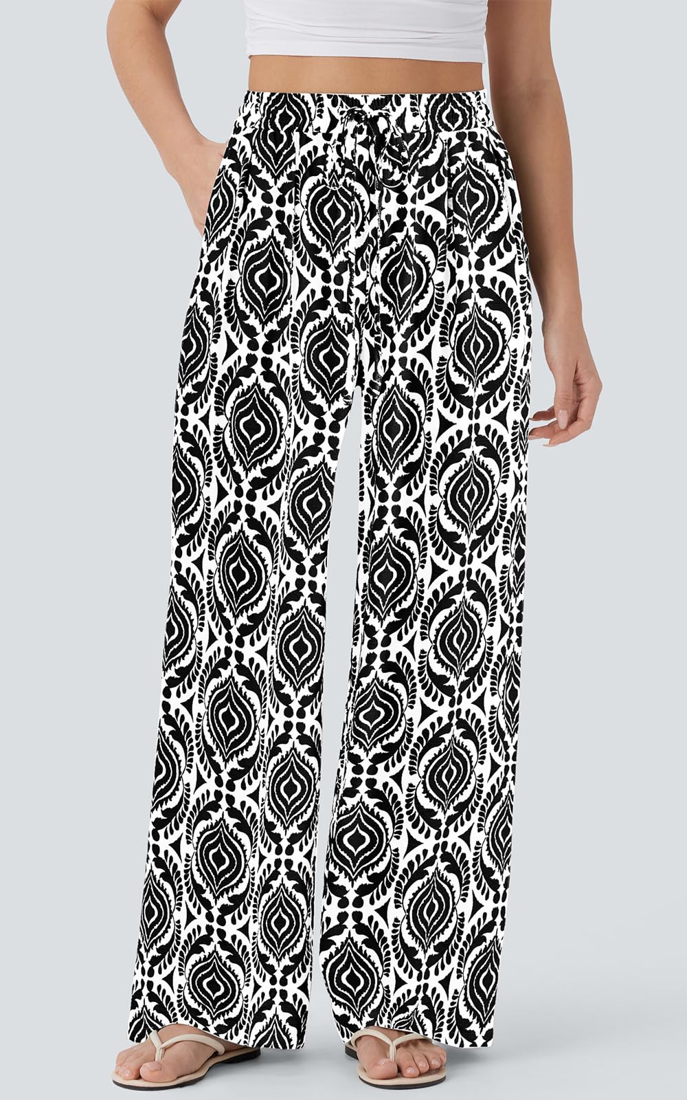 PRETTYGARDEN Womens Pants Elastic Waist Floral Lightweight Palazzo Pants for Women Casual Lounge Wide Leg Pants Woman