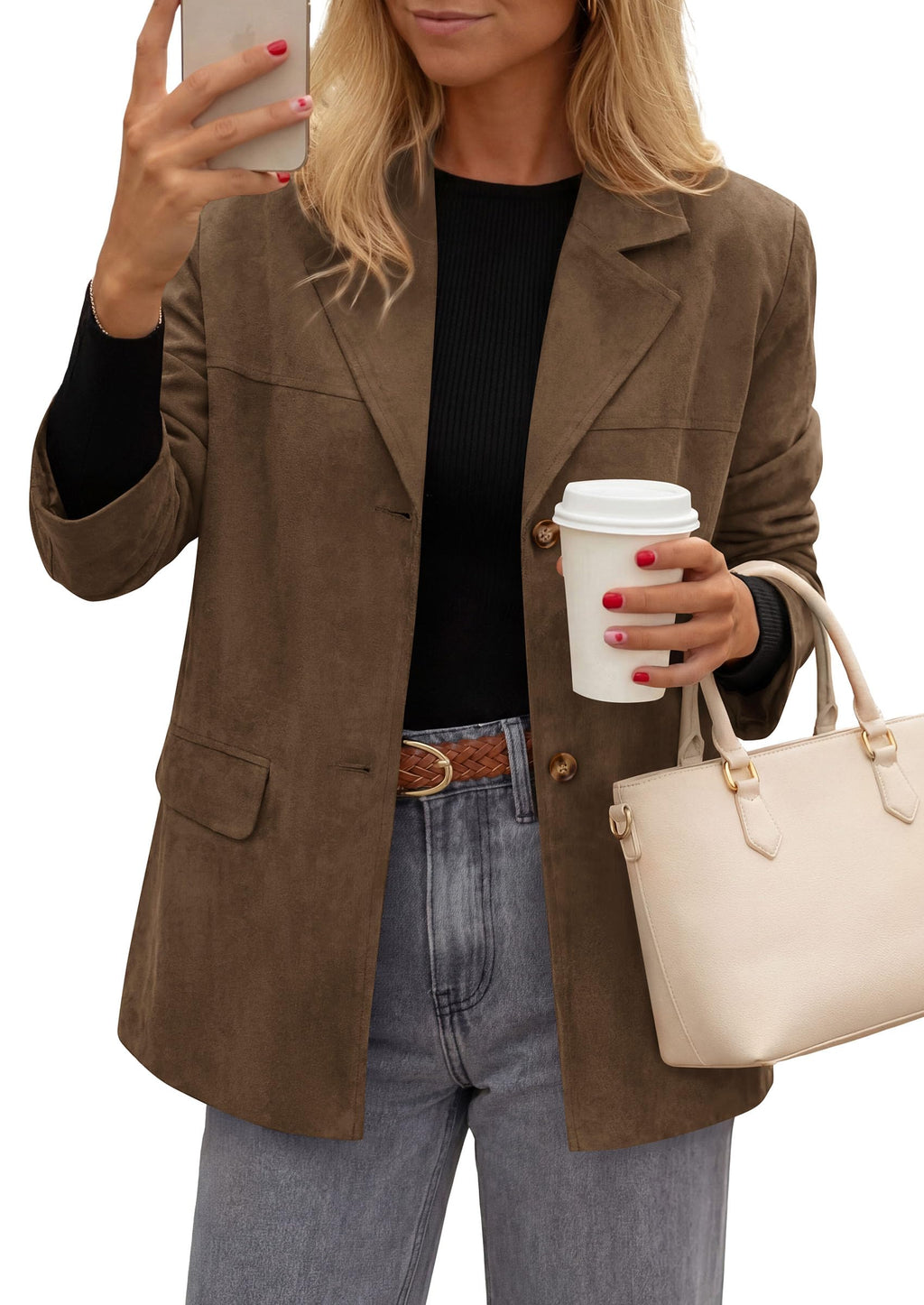PRETTYGARDEN Women's Faux Suede Western Blazer Jacket