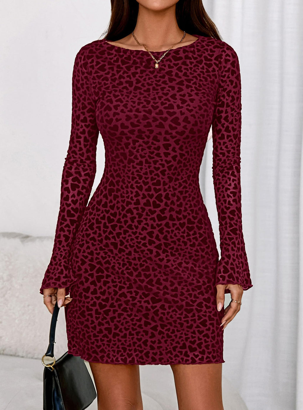 PRETTYGARDEN Women's Fall Fashion Floral Long Sleeve Mini Dress Mesh Bodycon Short Party Date Night Going Out Dresses