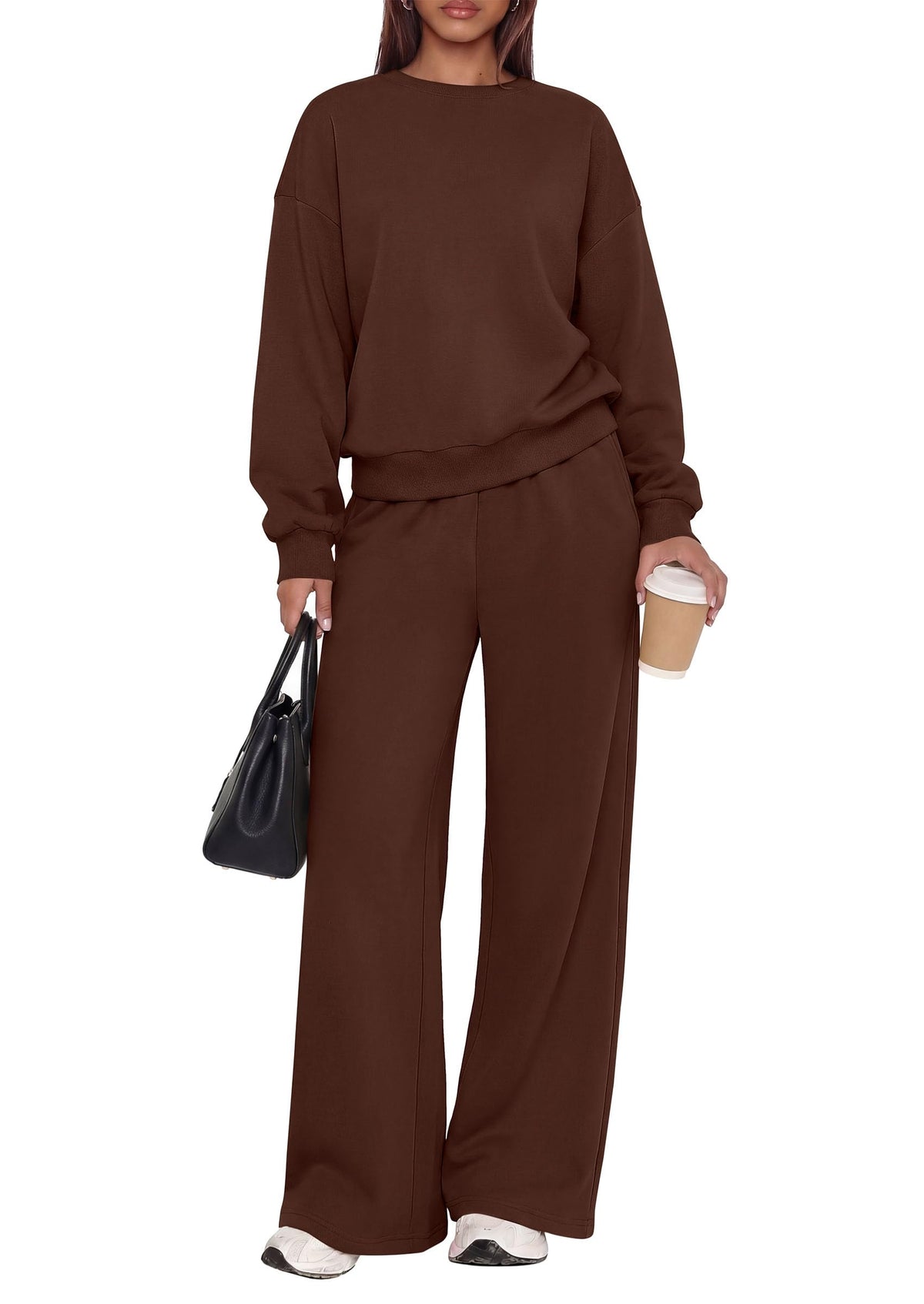 PRETTYGARDEN 2 Piece Lounge Sets for Women Casual Sweatsuits | Soft Fleece Lining,Crew Neck Oversized Sweatshirt & Wide Leg Pants,Workout Airport Matching Set Tracksuit,Fall Winter Outfits