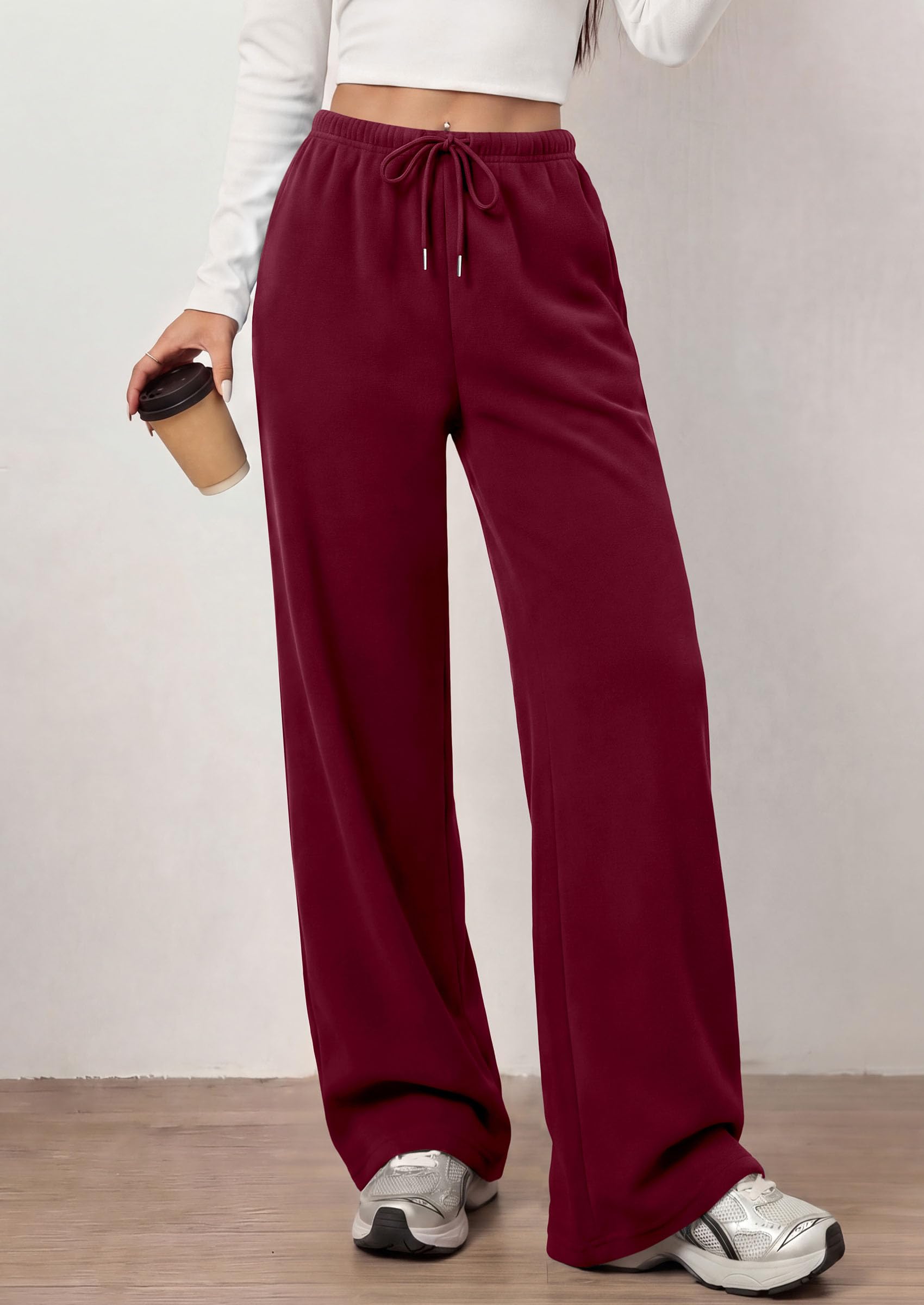 PRETTYGARDEN Womens Wide Leg Sweatpants Fleece Lounge Pants | Elastic Drawstring Waist,Baggy Jogger Yoga Sweat pants,Pockets,Fall Winter Clothes,Loose Daily Casual & Loungewear Trousers