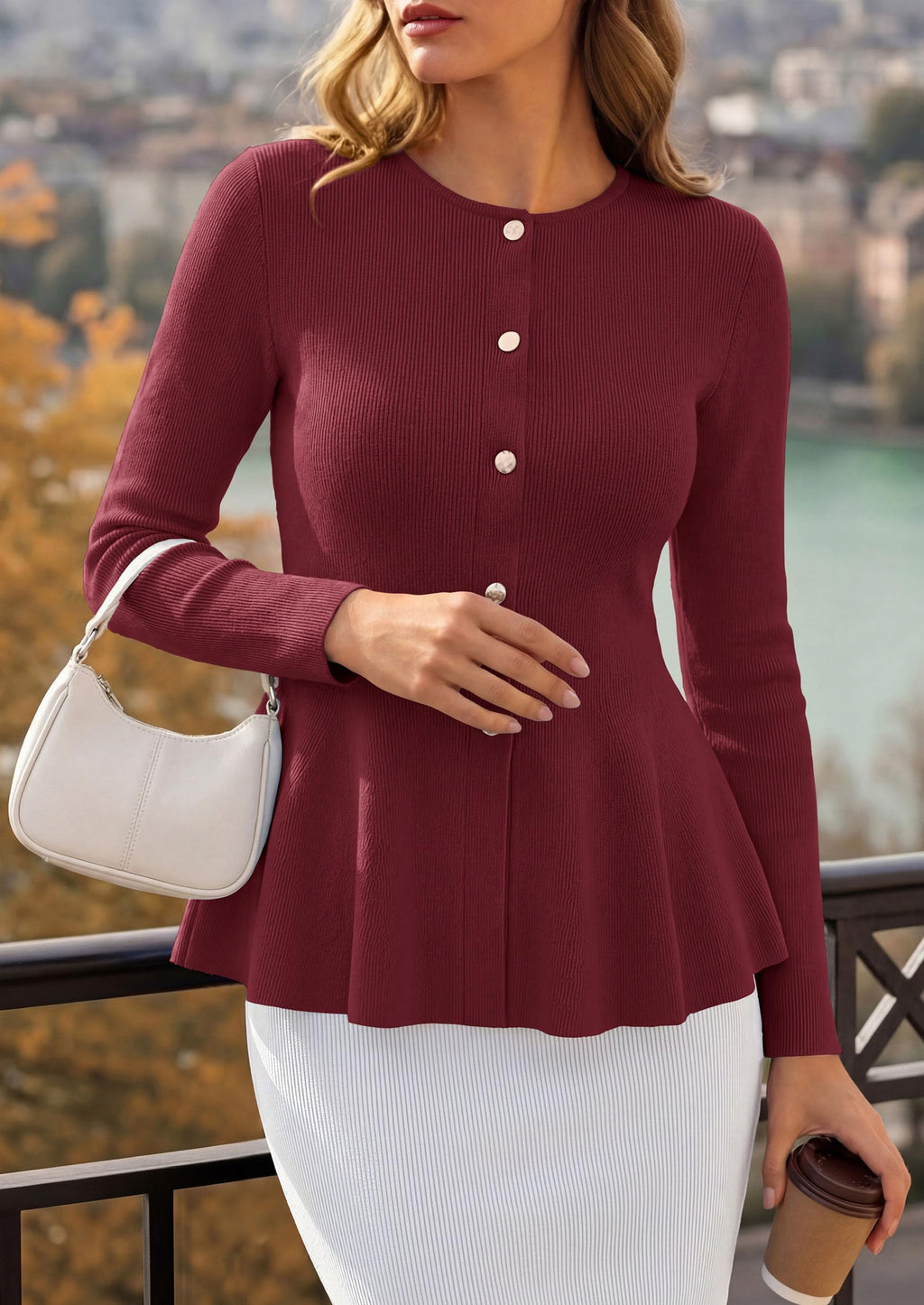 PRETTYGARDEN Women's Fall Lightweight Cardigan Sweaters | Long Sleeve Peplum Tops, Button Up, Slim Fitted, Flared Hem, Soft Ribbed Knit, Business Casual Outfits, Winter Trendy Clothes