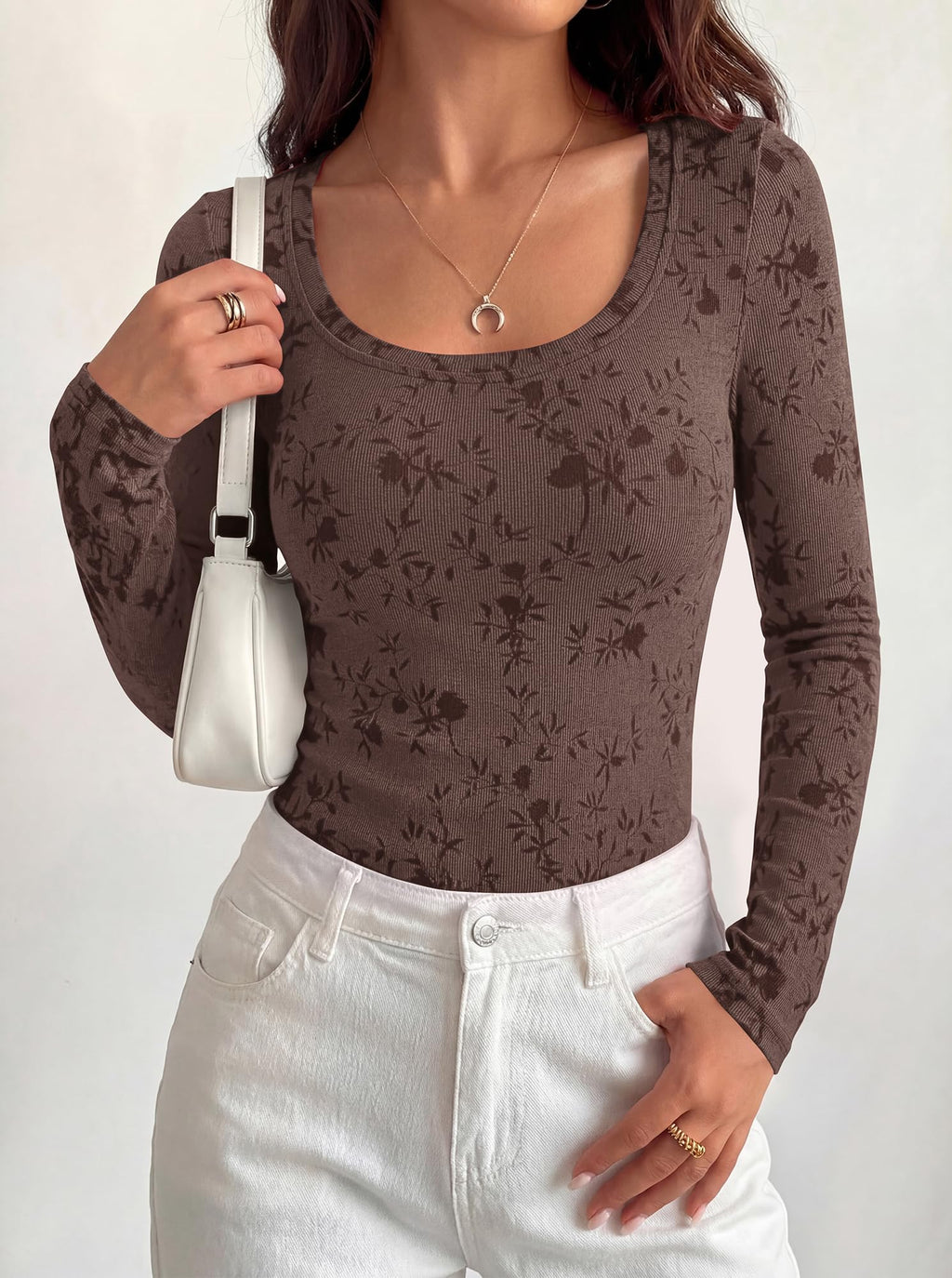 BTFBM Women's Long Sleeve Scoop Neck Shirts Floral Tops | Casual Women Fall Clothes, Ribbed Slim Fitted T-Shirts, y2k Fashion Clothing, Concert Going Out Top, Club Date Night Outfits