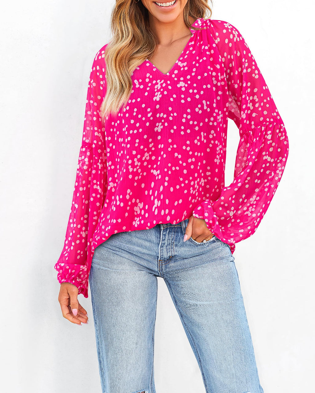 BTFBM Blouses for Women Dressy Casual Floral Summer Boho Tops V Neck Lightweight Long Sleeve Shirts Spring Clothes