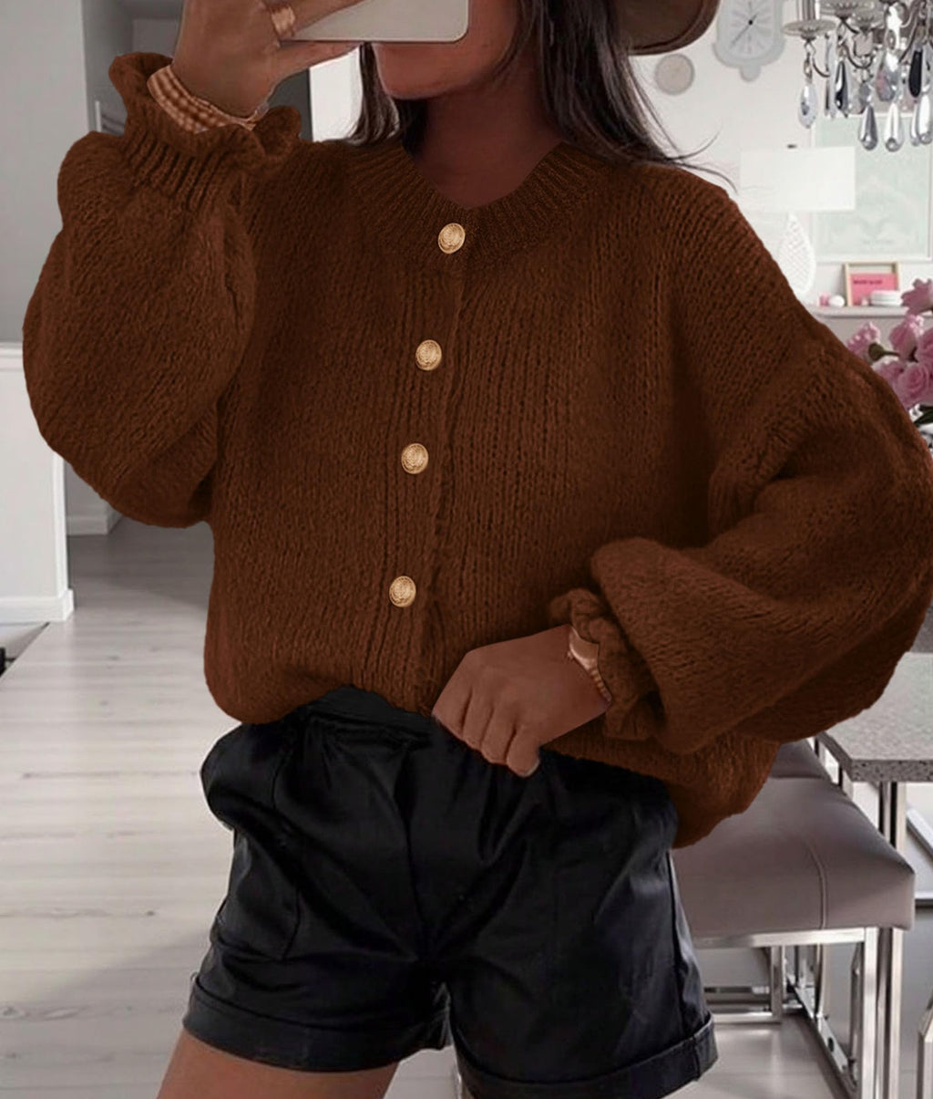 PRETTYGARDEN Womens Cropped Cardigans Trendy Ruffle Open Front Chunky Knit Sweater Oversized Button Down Fall Clothes