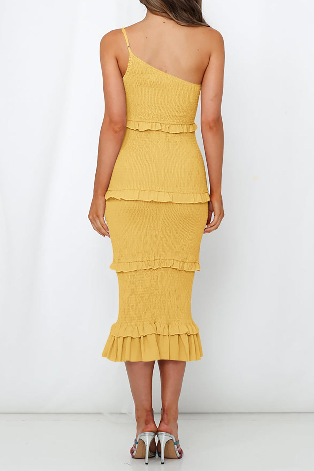 PRETTYGARDEN Women's Summer Midi Bodycon Dresses One Shoulder Strappy Tiered Ruffle Floral Boho Sun Dress