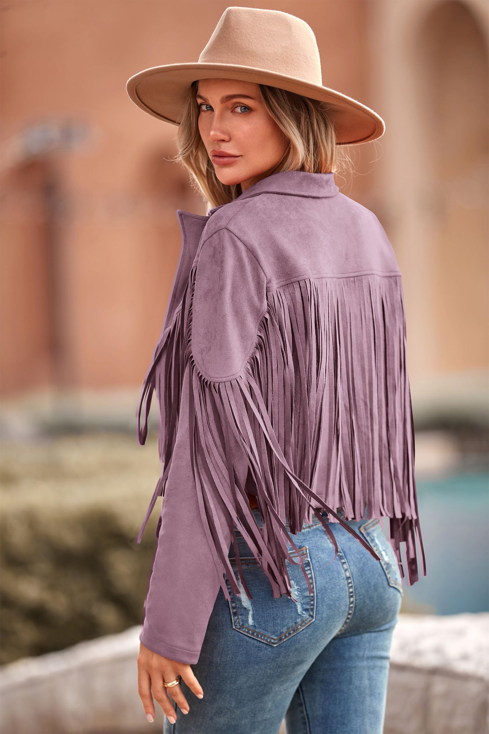 PRETTYGARDEN Women's Fringe Faux Suede Leather Jackets Fall Fashion Tassel Motorcycle Cropped Coats