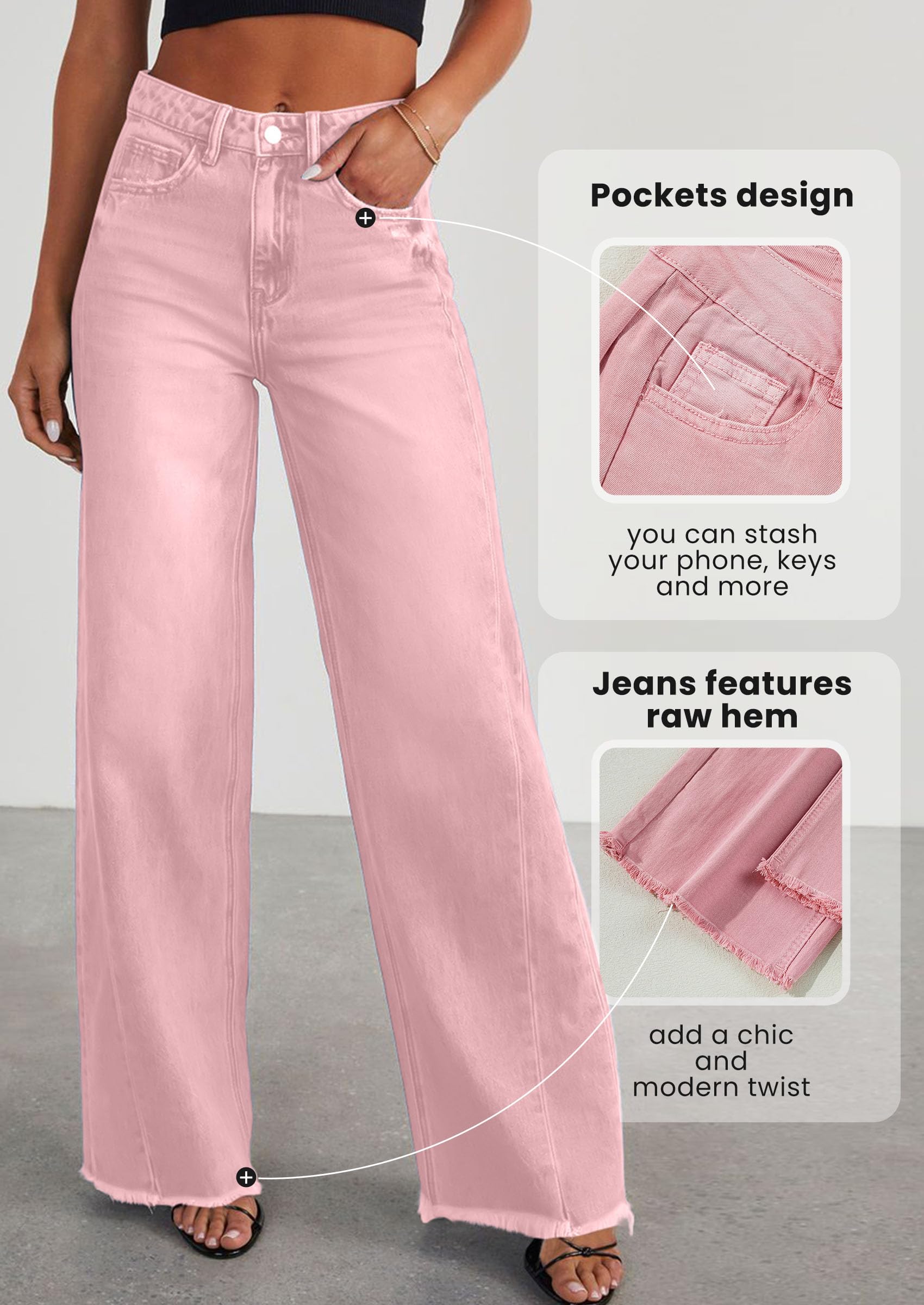 PRETTYGARDEN Wide Leg Jeans for Women Trendy High Waisted Stretchy Baggy Raw Hem Denim Palazzo Pants Fall Clothes