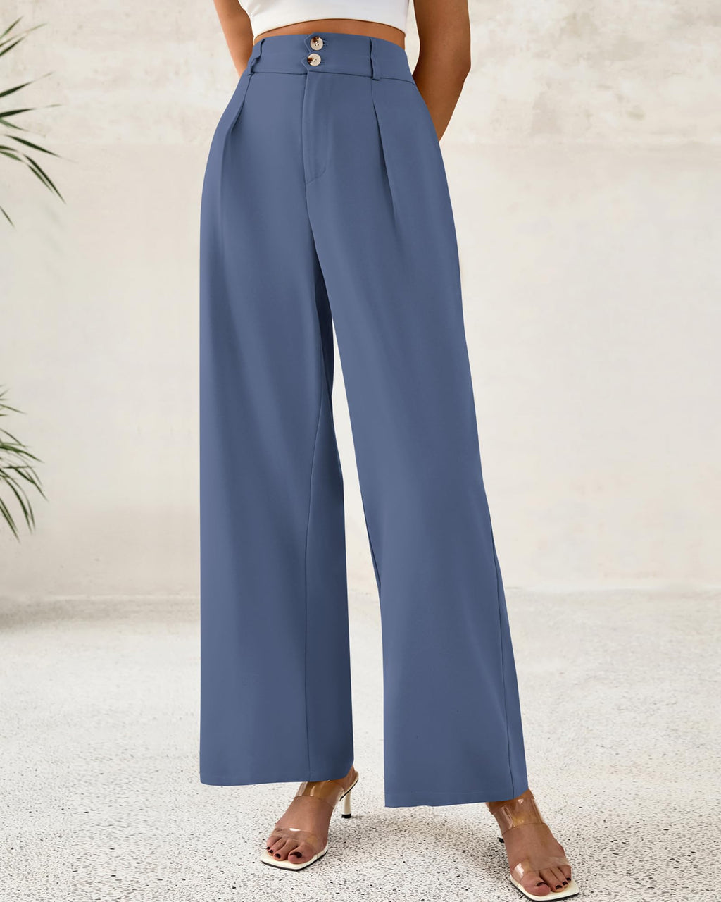 BTFBM Women Wide Leg Dress Pants High Waisted Button Pleated Business Casual Trousers Office Work Palazzo Pants