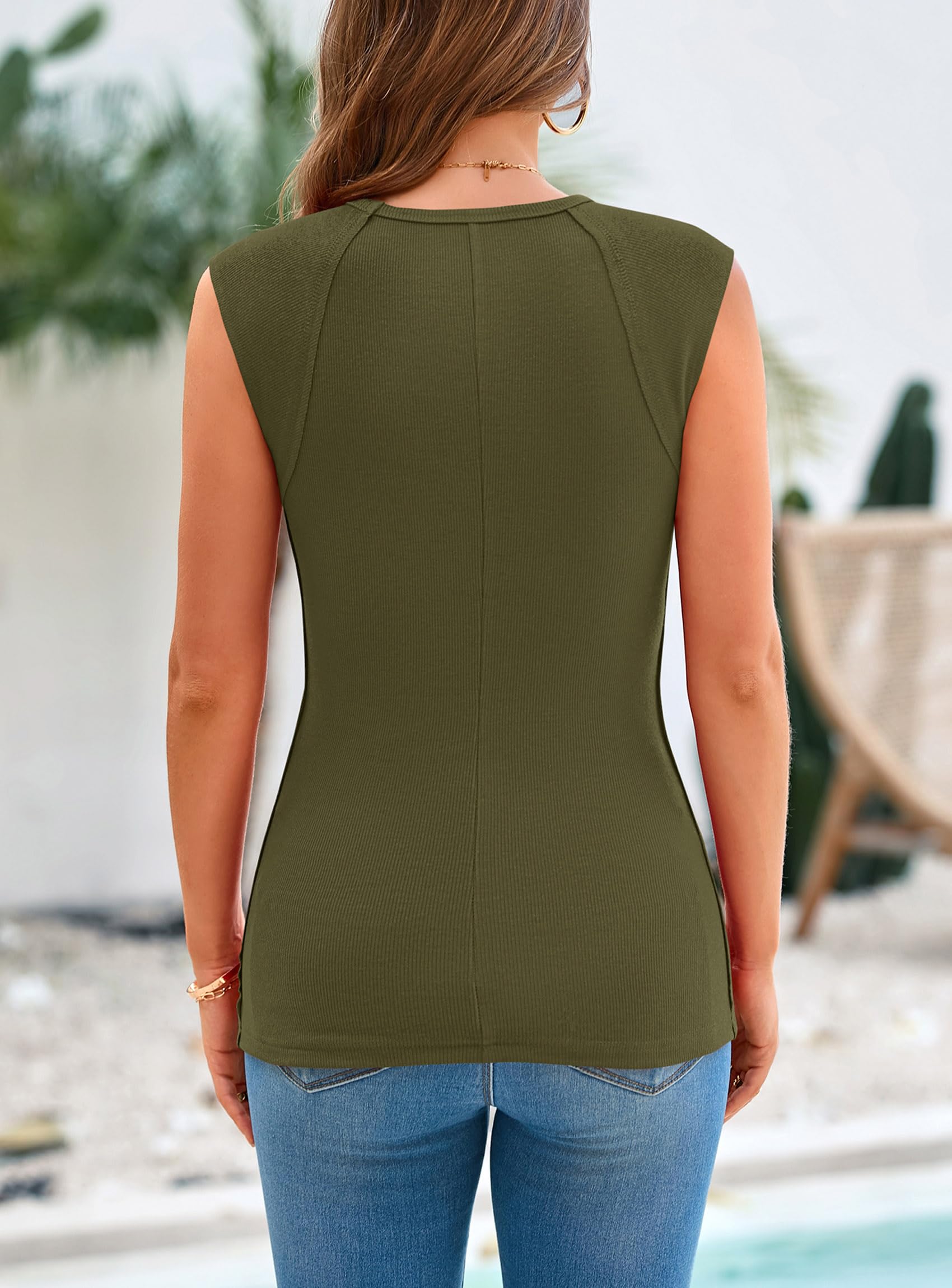 PRETTYGARDEN Women's Ribbed Tank Tops Summer Cap Sleeve Slim Fitted Knit Basic Casual Tee Shirts Trendy Fashion Clothes
