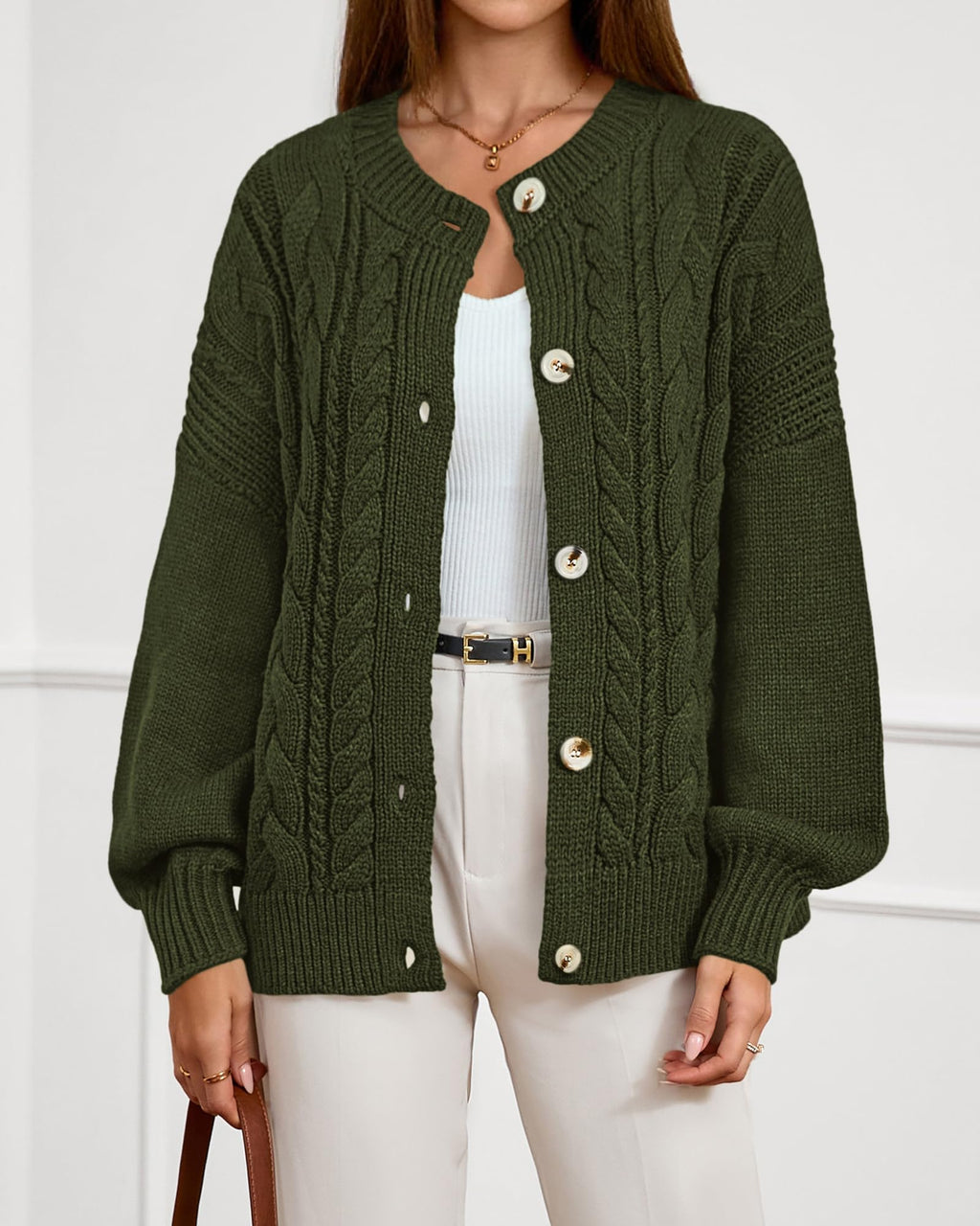 FreshPretty Chunky Cardigan Sweaters for Women Fall Fashion Button Long Sleeve Loose Cable Knit Winter Coats Outerwear