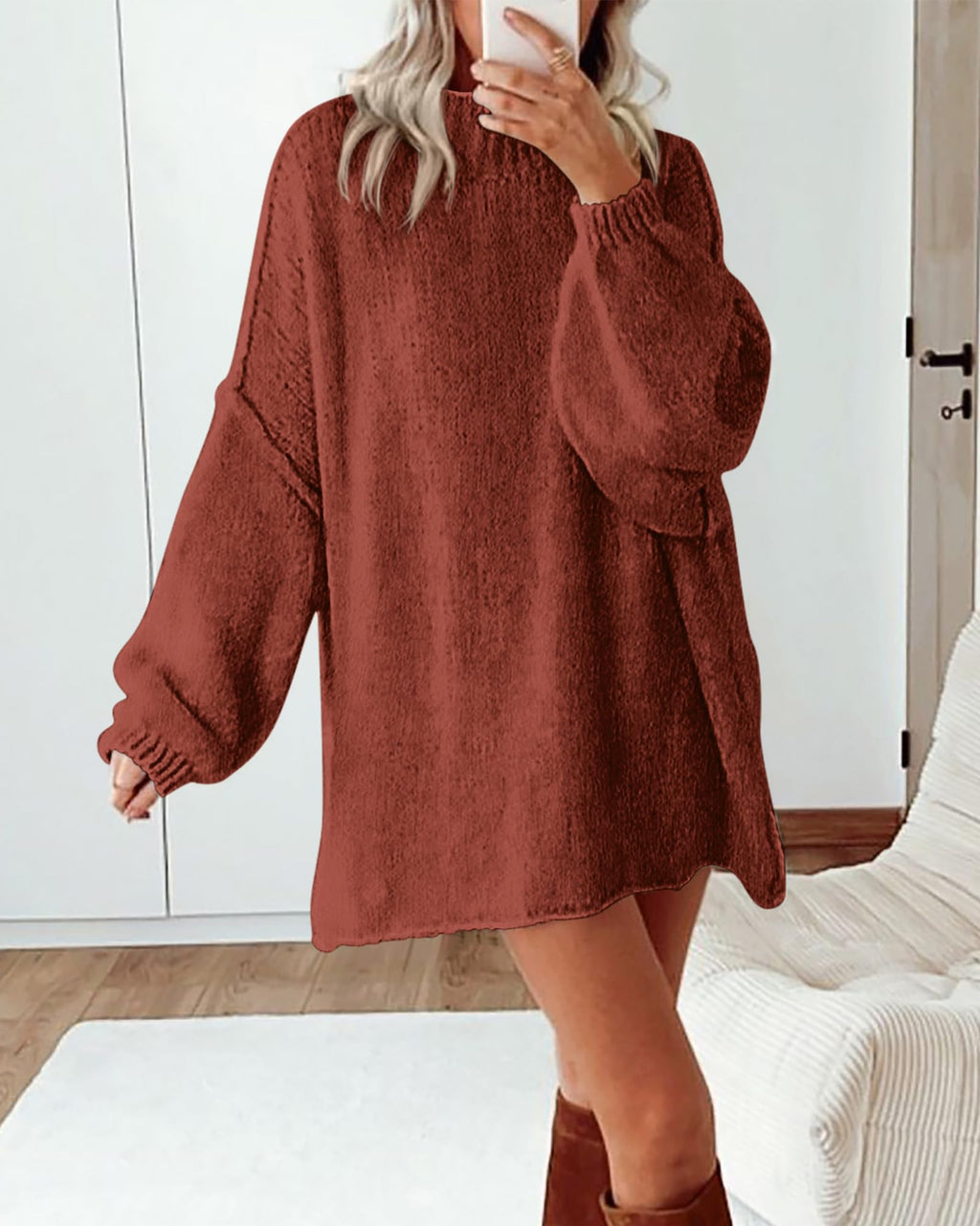 BTFBM Sweaters for Women Fall Long Sleeve Mock Neck Cable Knit Oversized Sweater Pullover Tops Thick Winter Clothes
