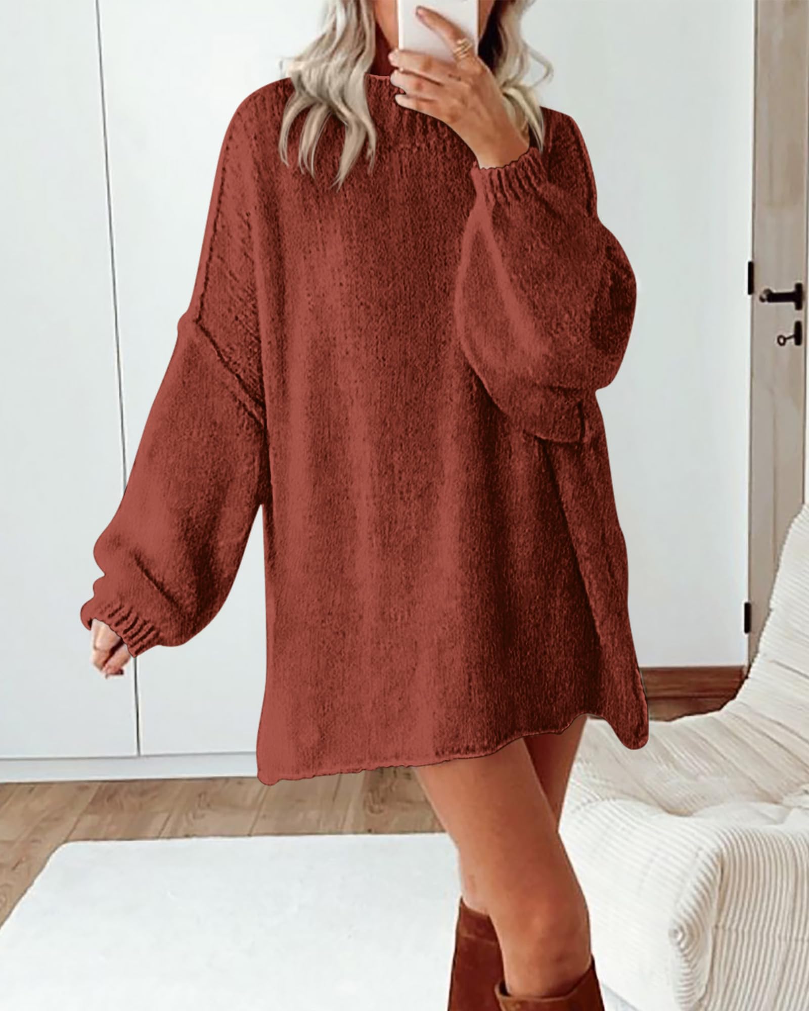 BTFBM Sweaters for Women Fall Long Sleeve Mock Neck Cable Knit Oversized Sweater Pullover Tops Thick Winter Clothes