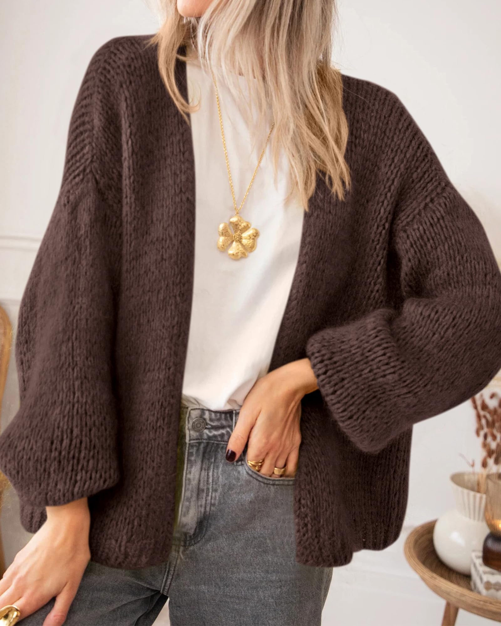 BTFBM Cardigan Sweaters for Women Fall Fashion Clothes | No Button No Pocket Design, Chunky Knit Open Front Cardigans, Ribbed Cuff Long Sleeve Sweater, Loose Winter Coat Clothing