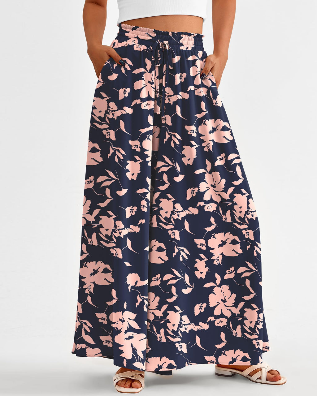 BTFBM Women Casual High Waist Wide Leg Pants Spring Summer Long Palazzo Pants Pocket Lounge Beach Vacation Clothes