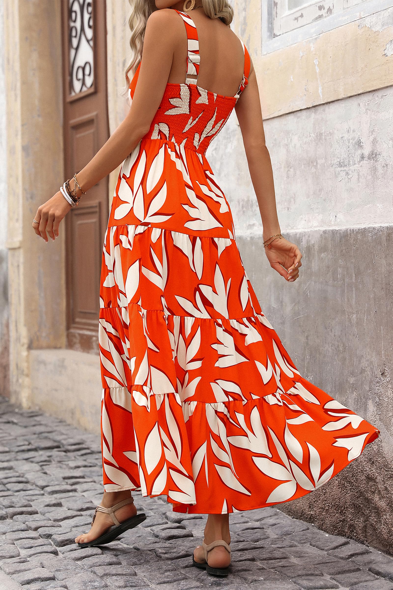 PRETTYGARDEN Women's Summer Floral Maxi Dress Sleeveless Smocked Ruffle Long Flowy Beach Vacation Boho Sundresses