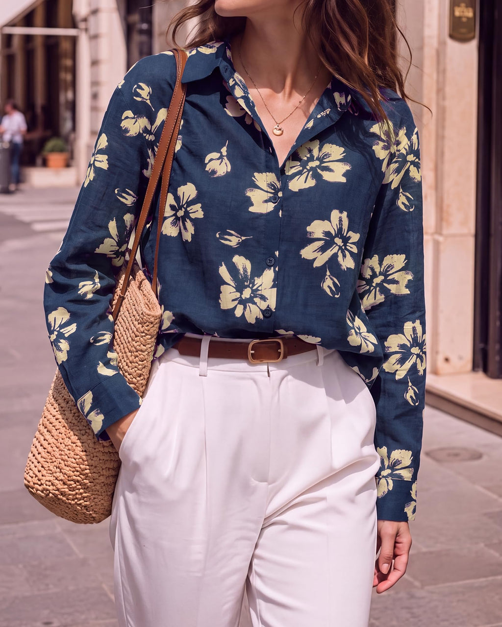 BTFBM Womens Blouses Dressy Casual Floral Long Sleeve Shirts Polka Dot Tops Classic Lapel Collar,Button Cuffs,V Neck Button Down Shirt,Business Casual Outfits,Early Fall Fashion Clothing Trendy