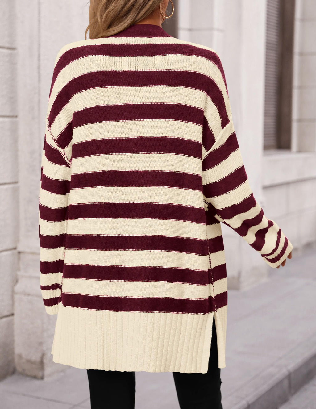 PRETTYGARDEN Women's Winter Striped Cardigan Sweaters Long Sleeve Button Down Open Front Chunky Knit Oversized Sweater Coat