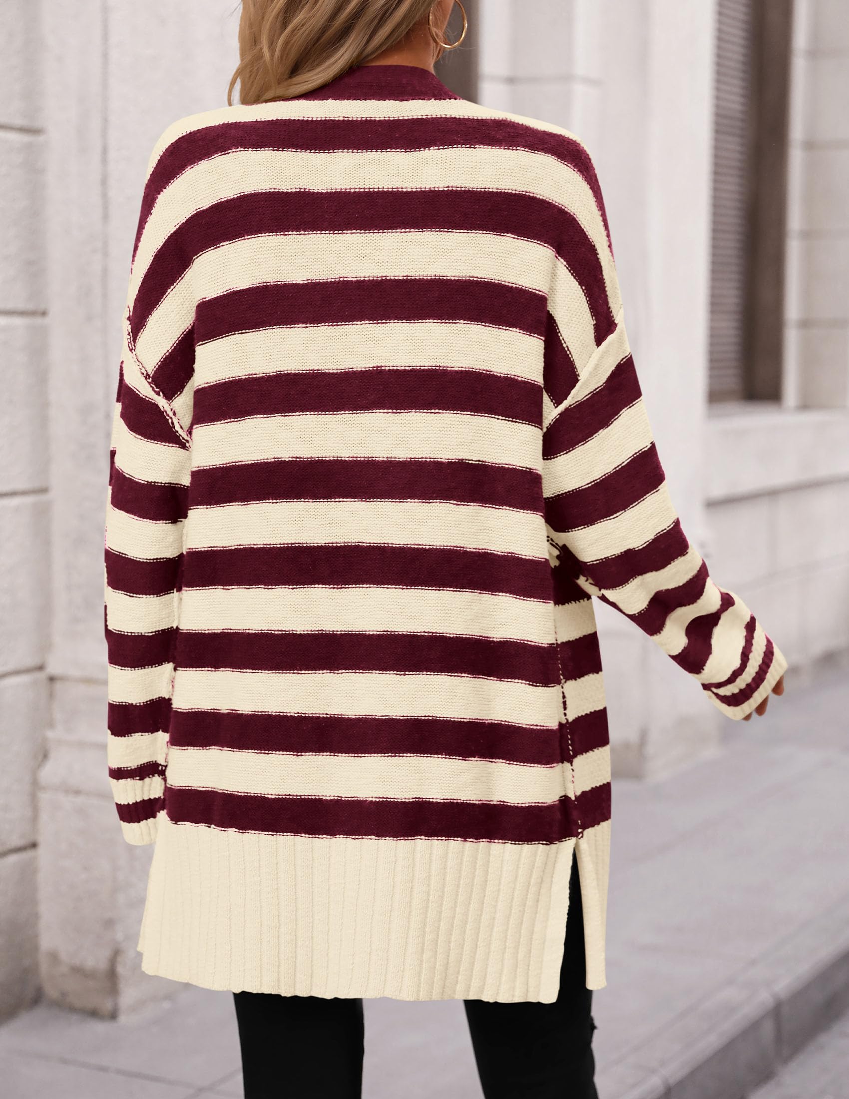 PRETTYGARDEN Women's Winter Striped Cardigan Sweaters Long Sleeve Button Down Open Front Chunky Knit Oversized Sweater Coat