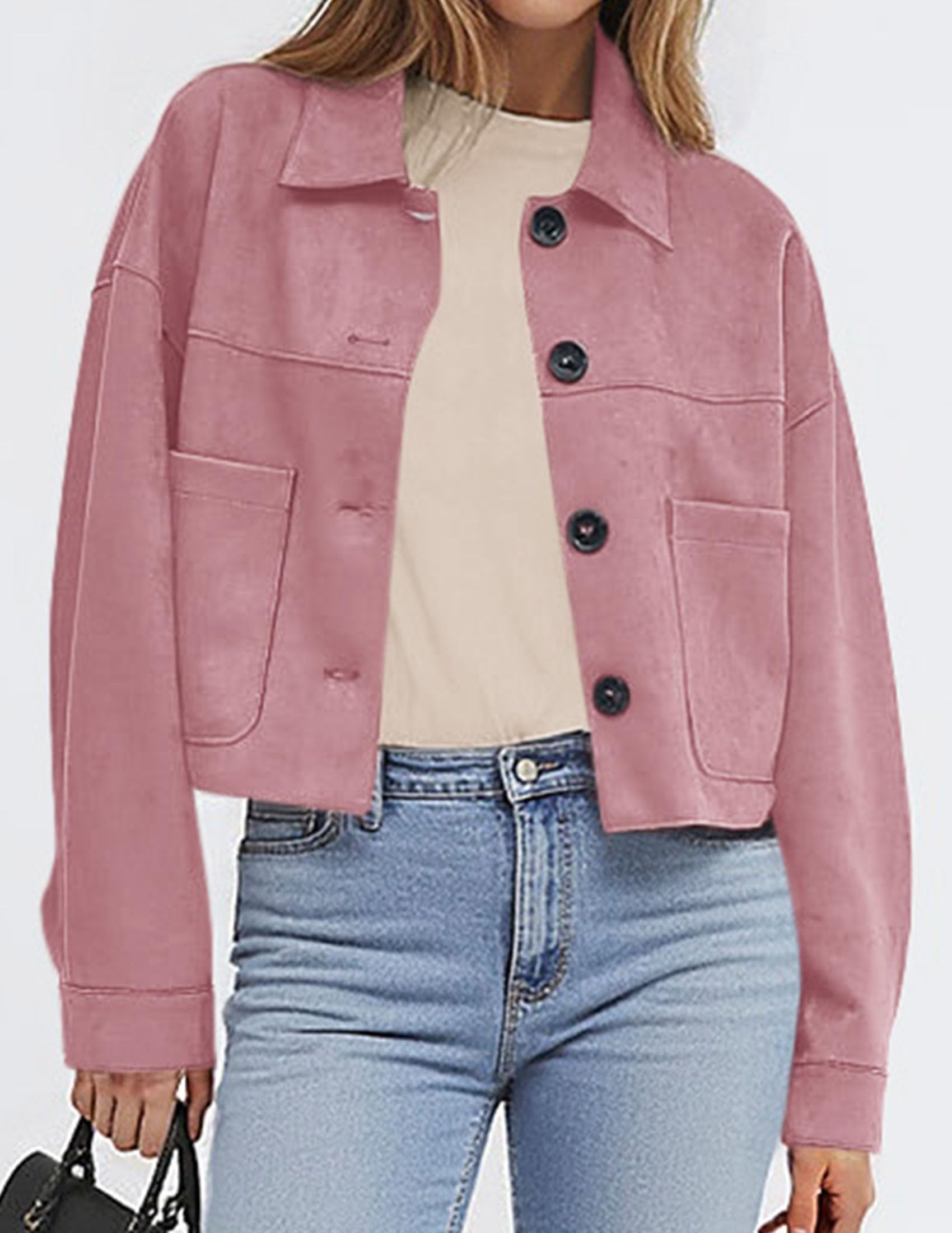 PRETTYGARDEN Women's Faux Suede Cropped Jacket Casual Lightweight Fall Fashion Winter Coats Outerwear Trendy Clothes