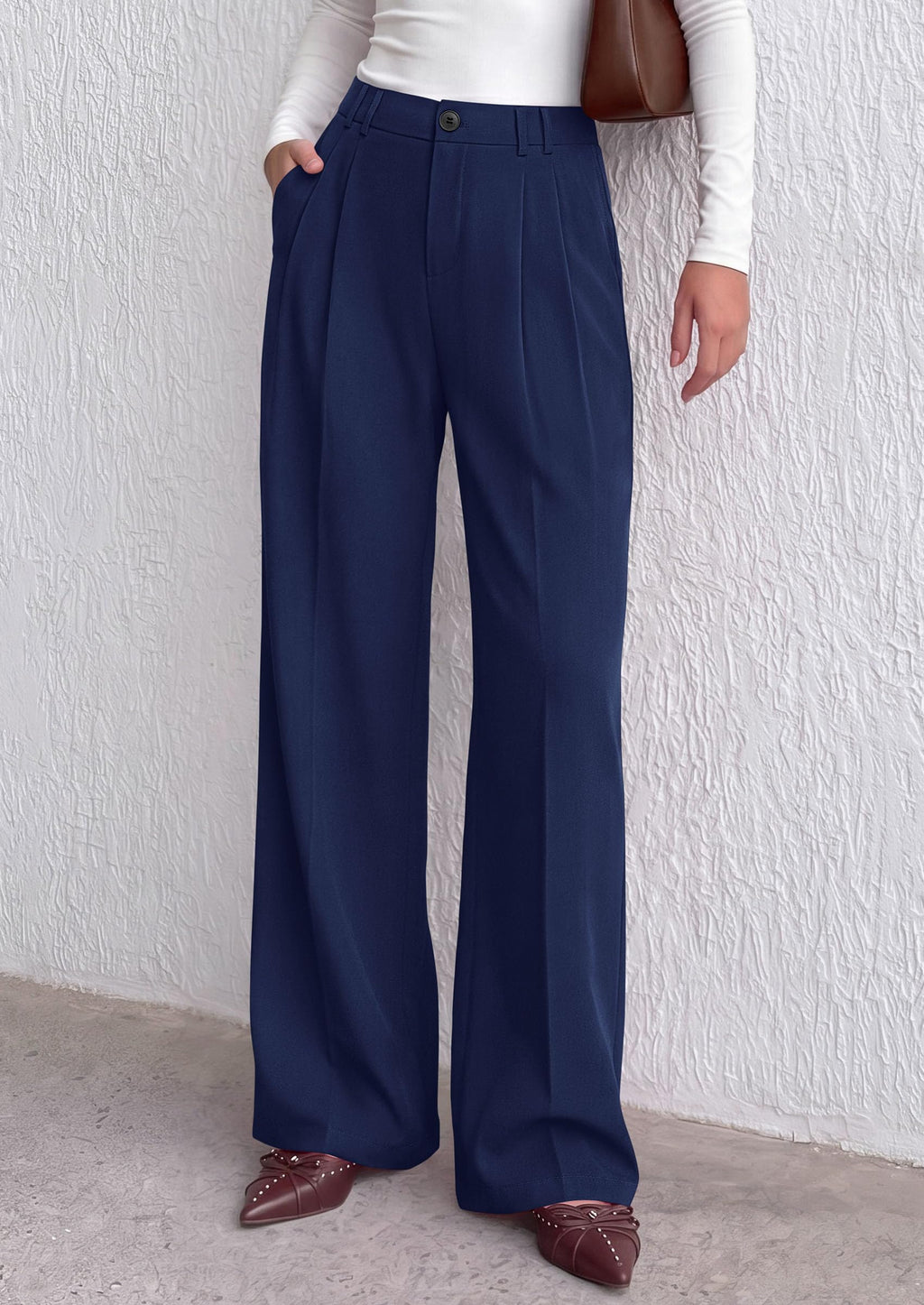 PRETTYGARDEN Women's Dress Pants Wide Leg Flowy Trousers High Waisted Palazzo Pants, Pleated Front, Side Pockets, Work Office Wear, Business Casual Outfits, Fall Fashion Clothing