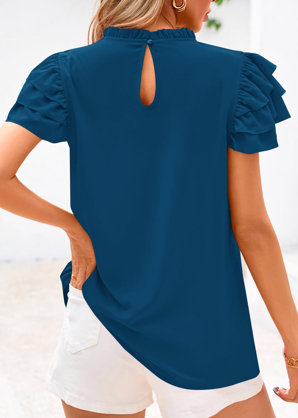 FreshPretty Blouses for Women Dressy Casual Spring Summer Ruffle Short Sleeve Mock Neck Work Shirts Tops Fashion Clothing